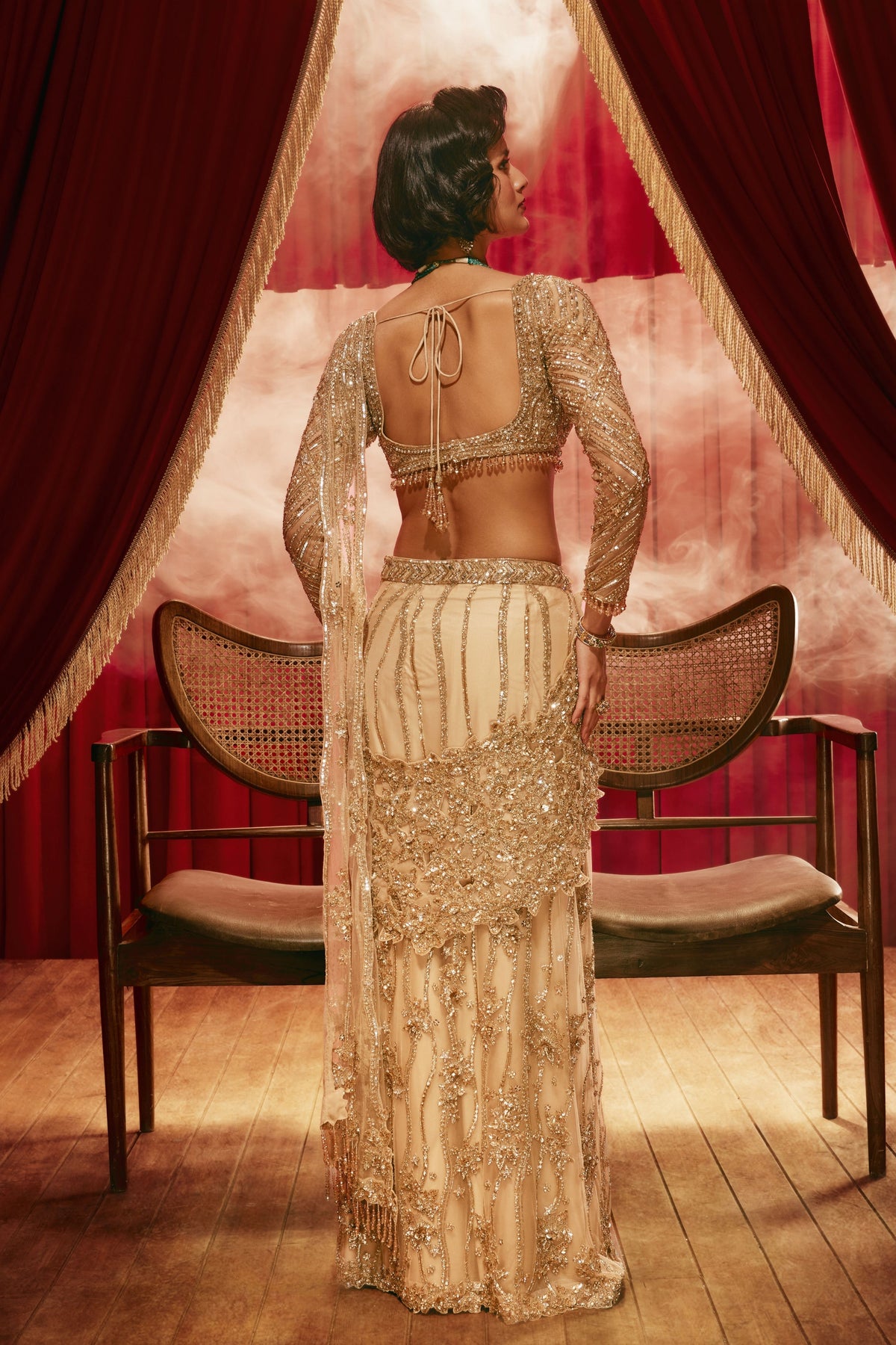 Jennifer Gold Draped Saree Set