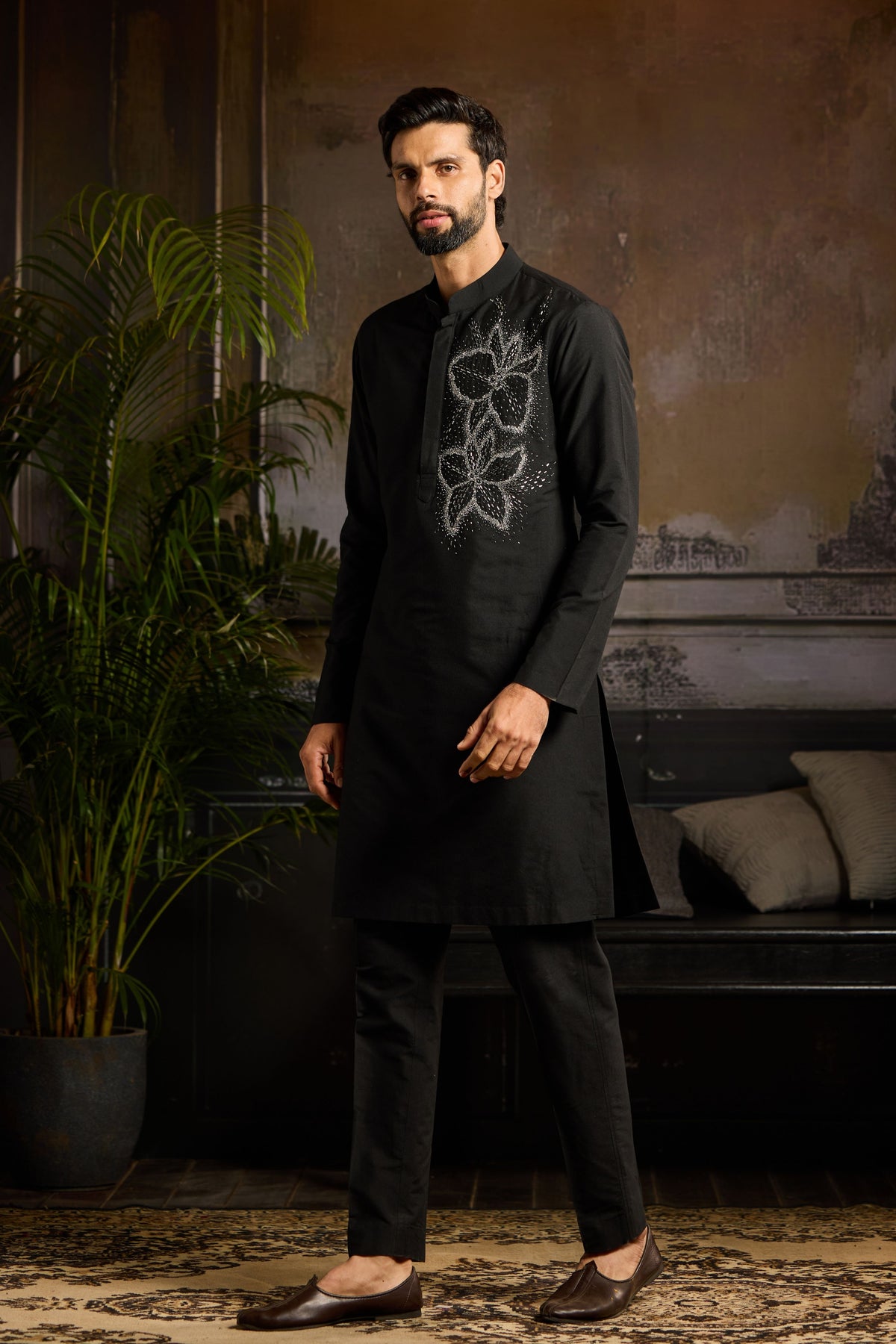 Black With Silver Embroidered Kurta Set