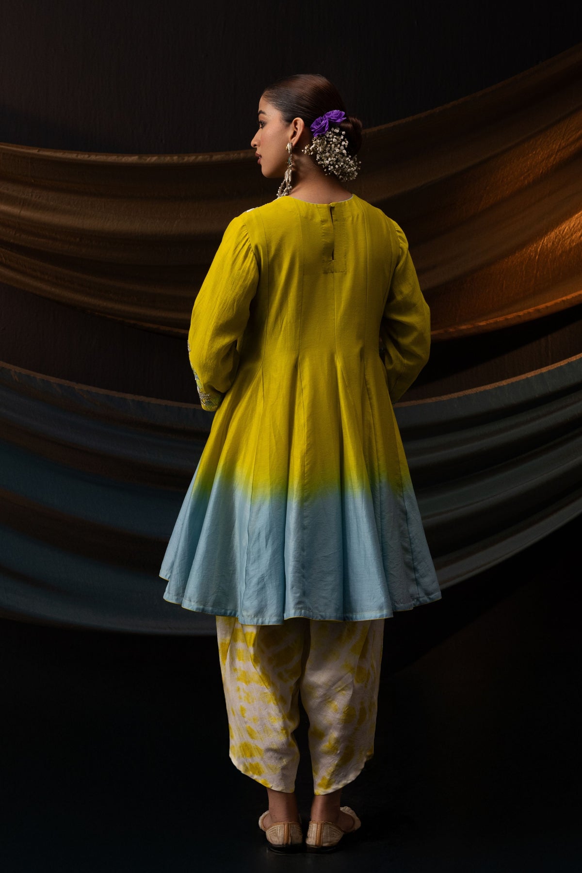 Green Blue Ombre Short Anarkali Set