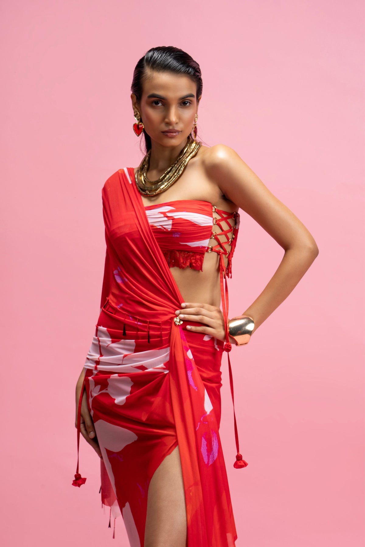 Scarlet Chantilly Draped Skirt Set