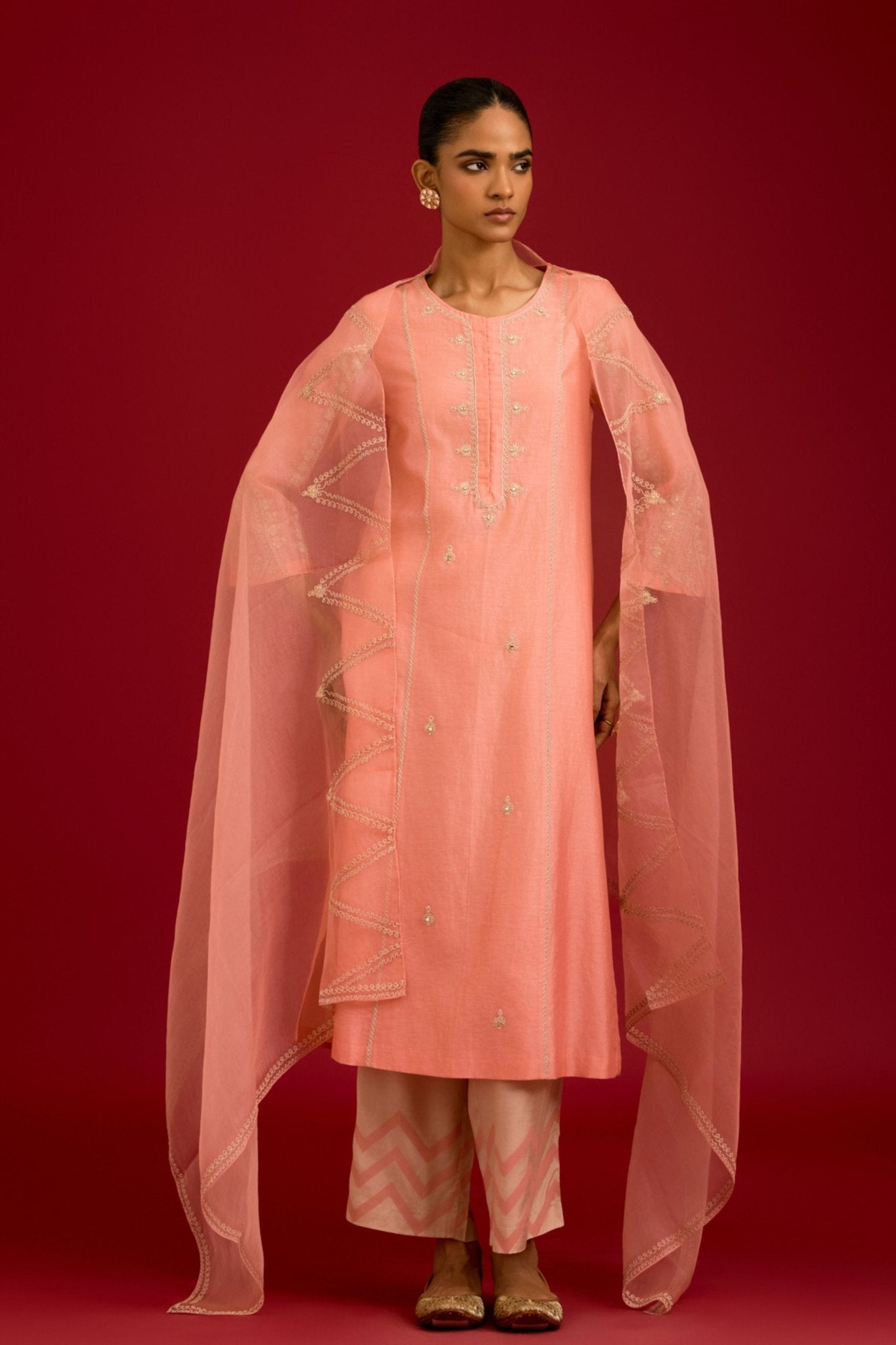 Pink Silk Chanderi Kurta Set - Devnaagri - Elahe