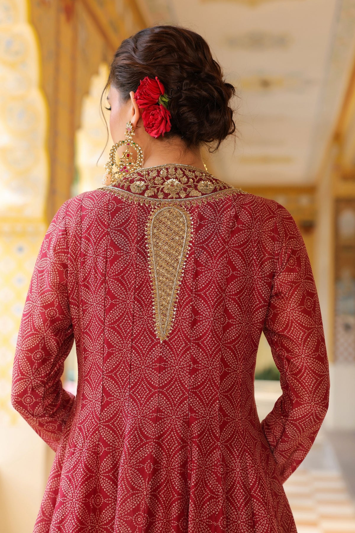 Ahista Maroon Printed Kalidar Set