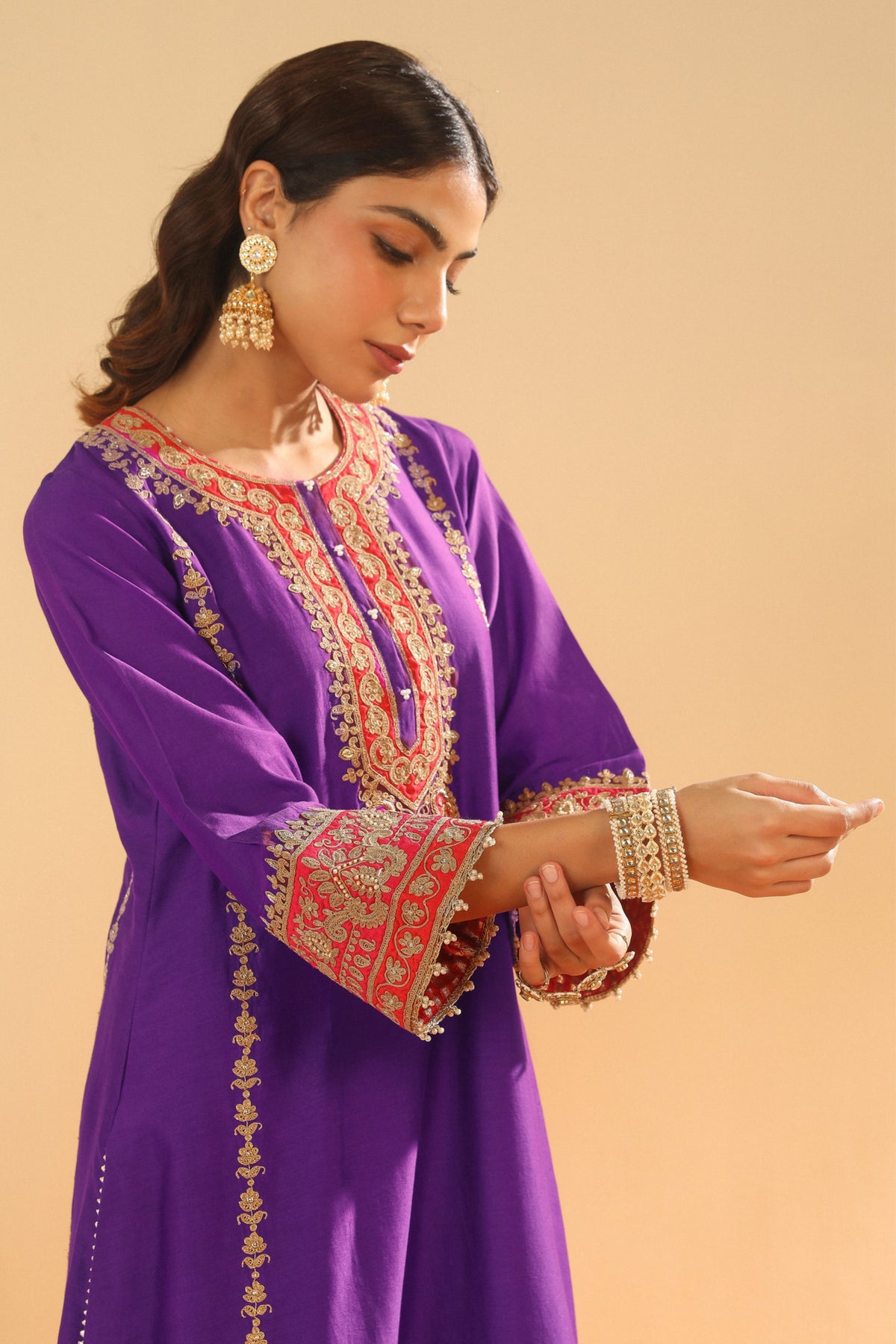 Purple A-line Kurta Set