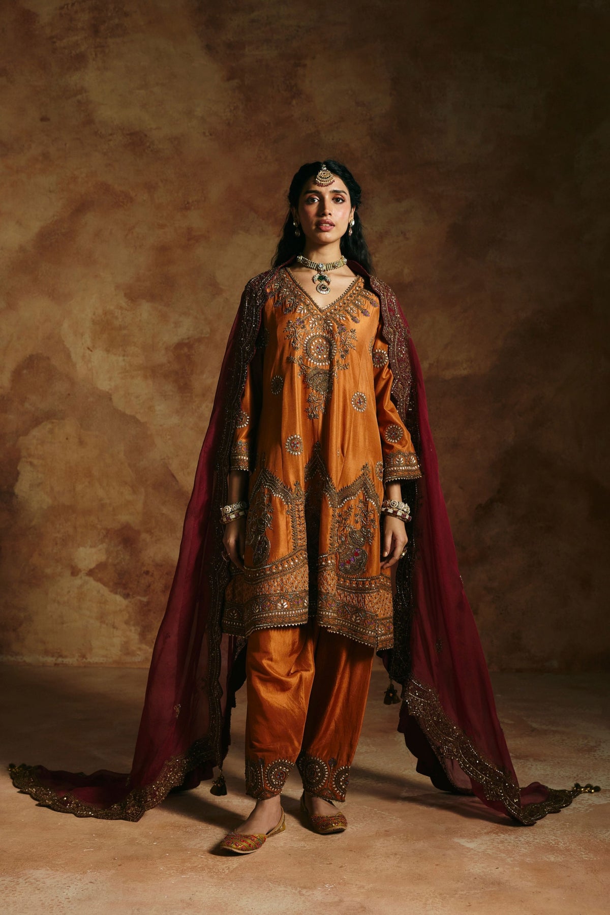 Rust Sindh Zardozi Kurta Set
