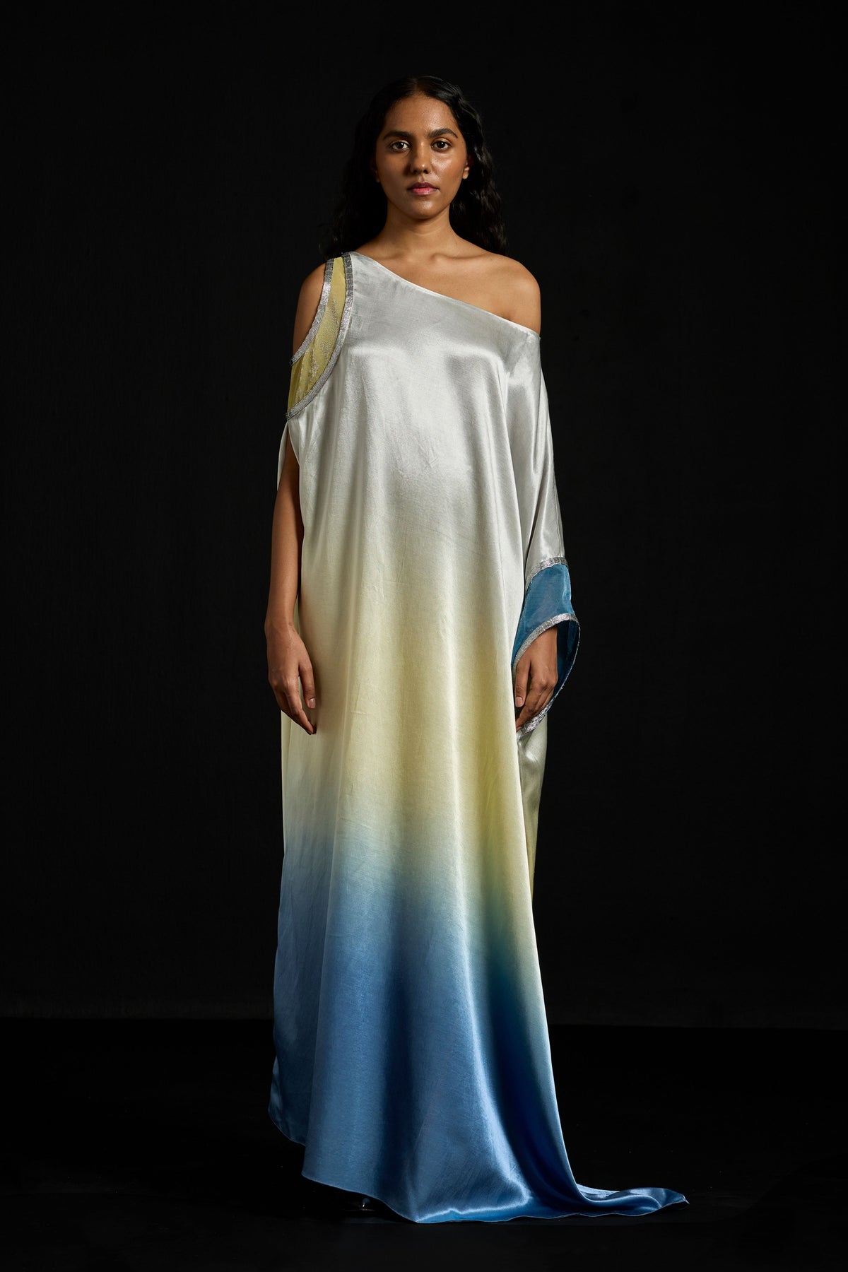 Asymmetric Gradient Satin Kaftan