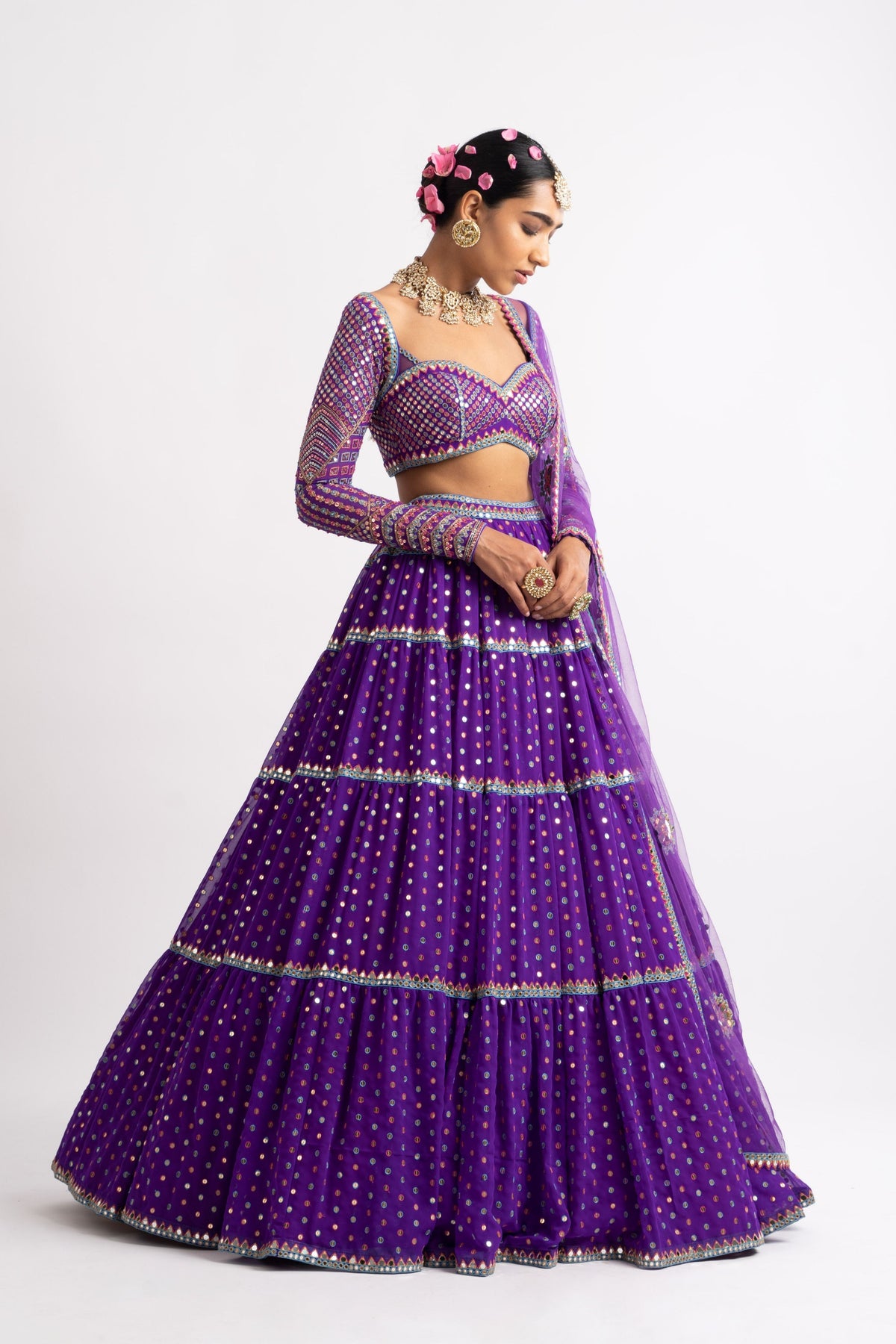 Purple multi tier lehenga