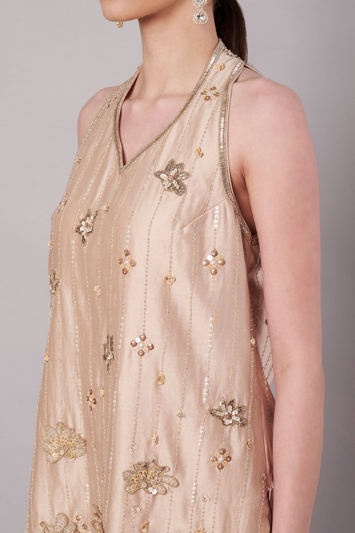 Florale Halter Champagne Suit Set