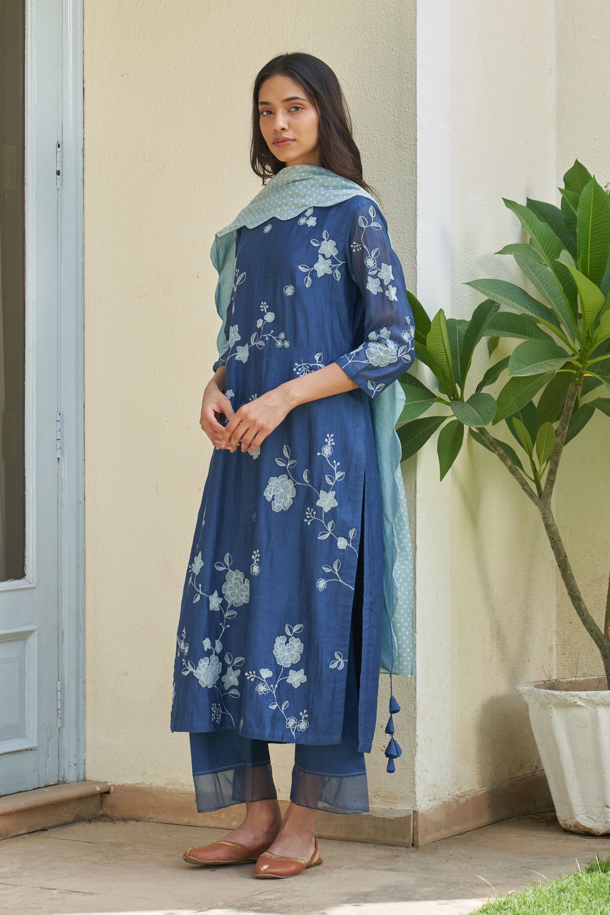 Ocean Blue Applique Kurta Set