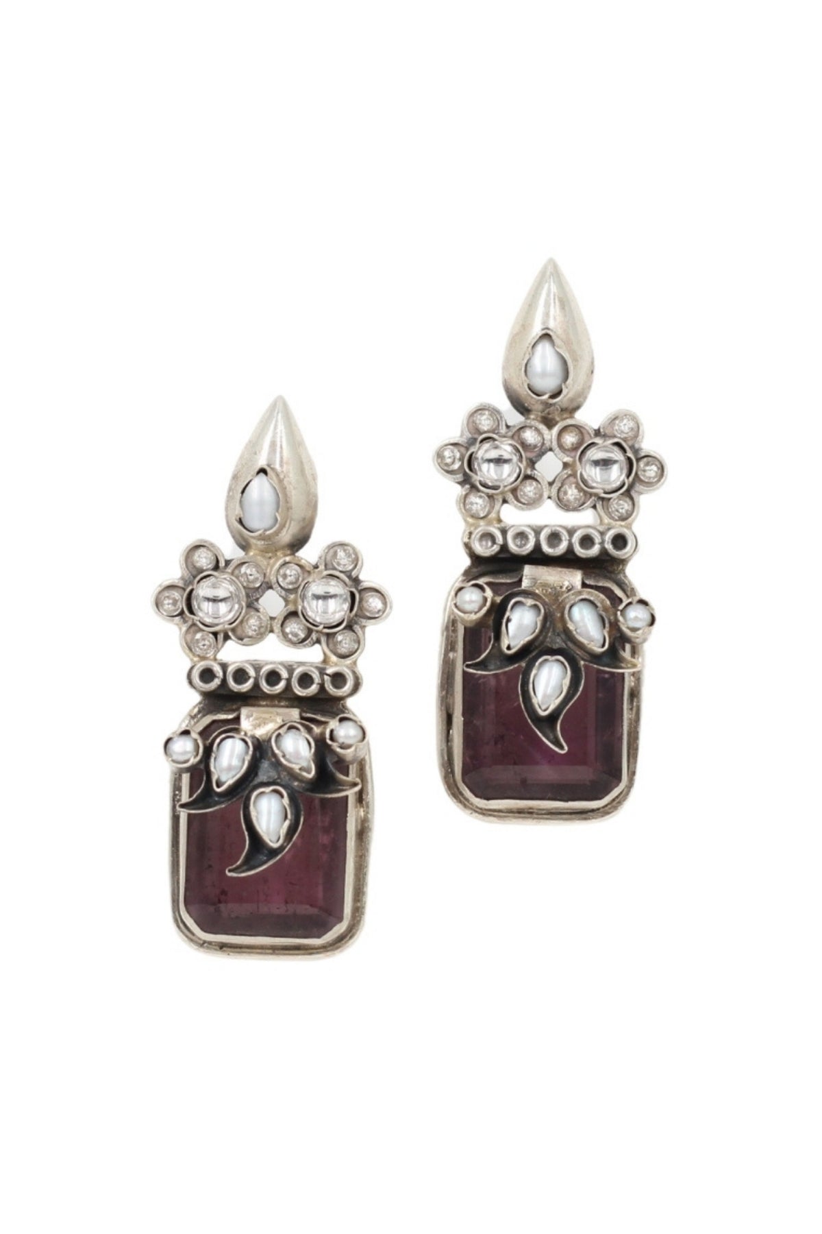 Reddish Pink Silver Earrings