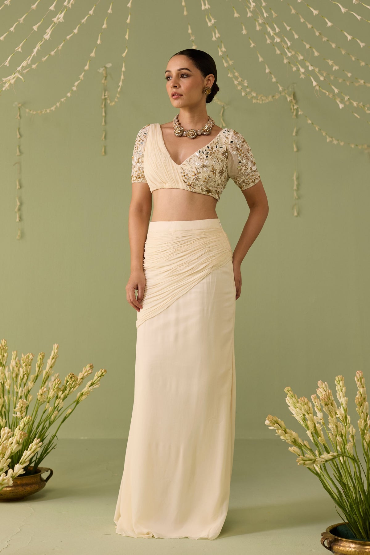 White Embroidered Skirt Set