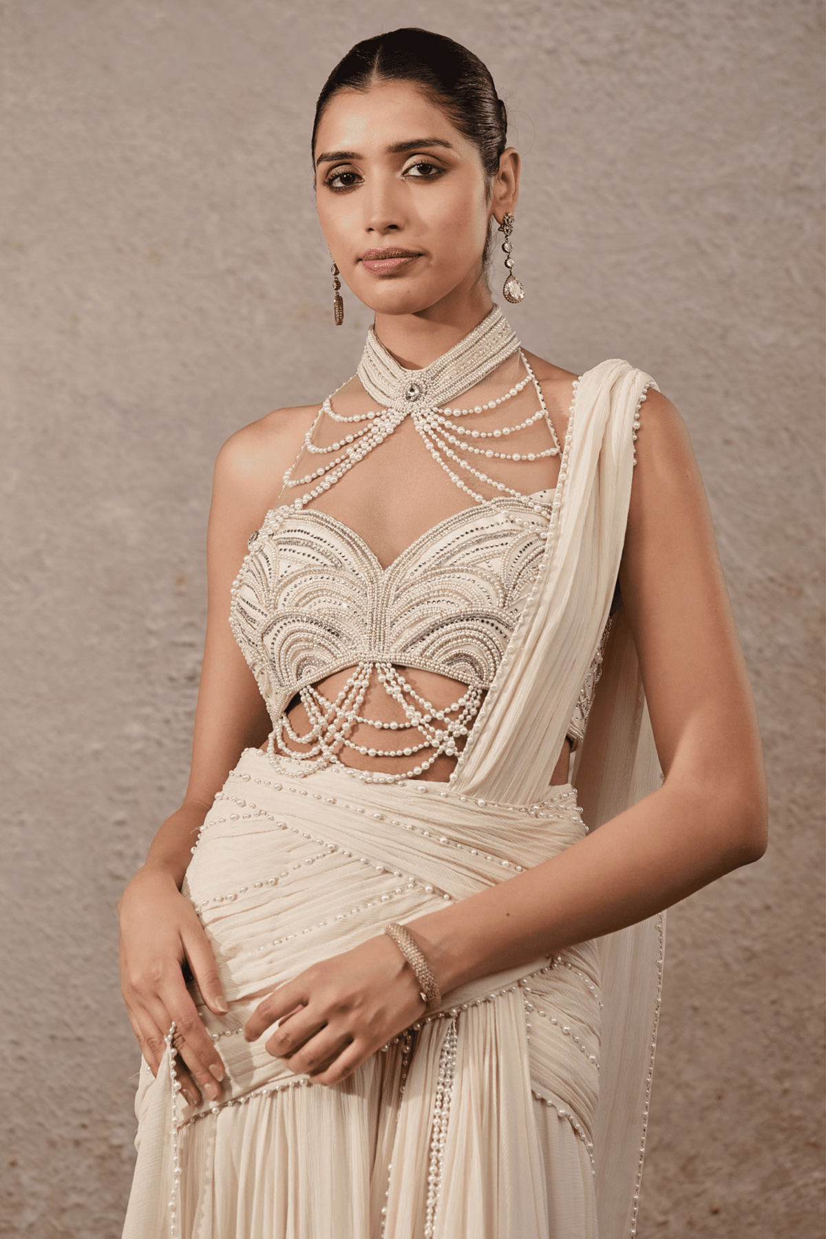 Ivory Ombre Pearl Concept Saree
