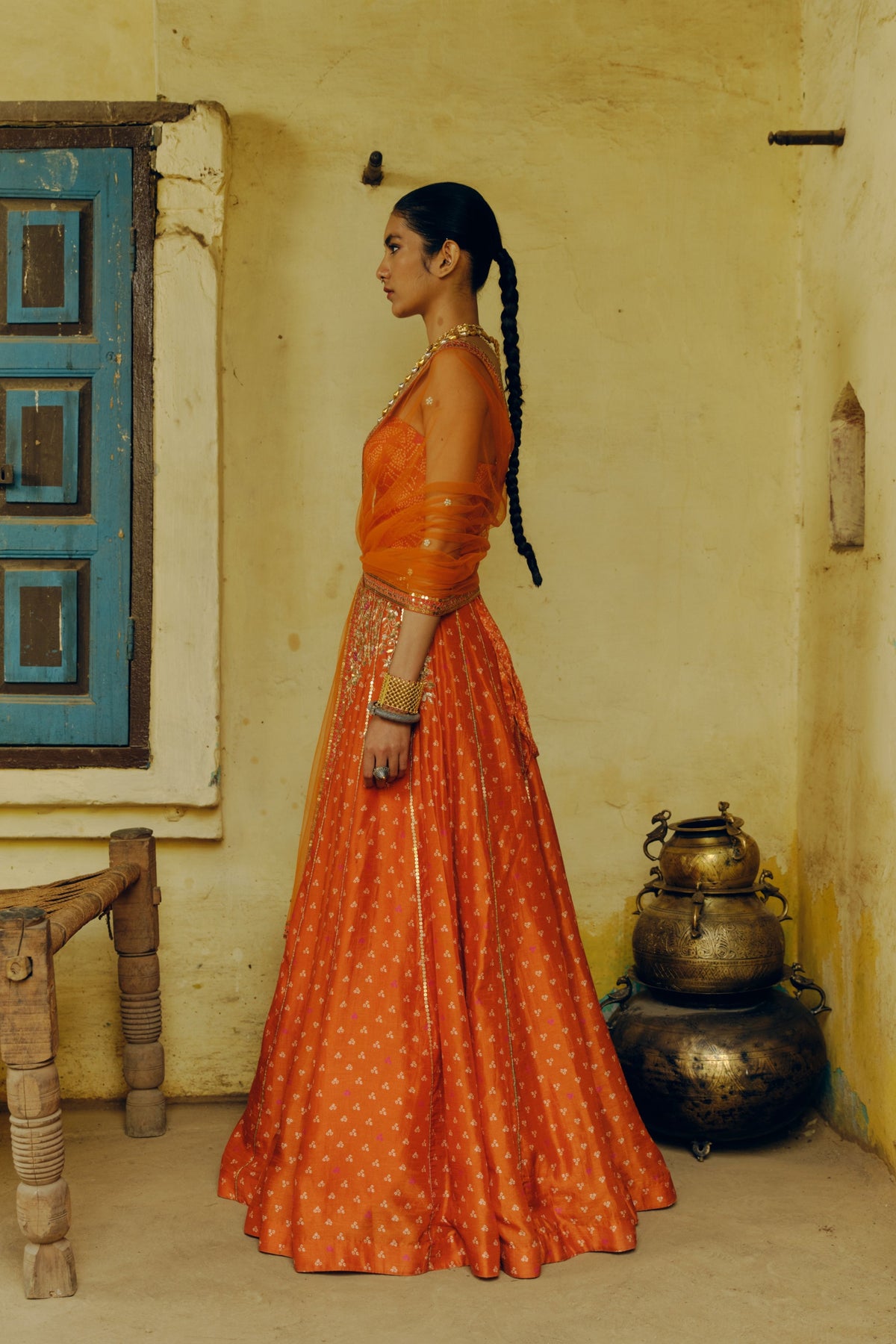 Rust Print Lehenga Set