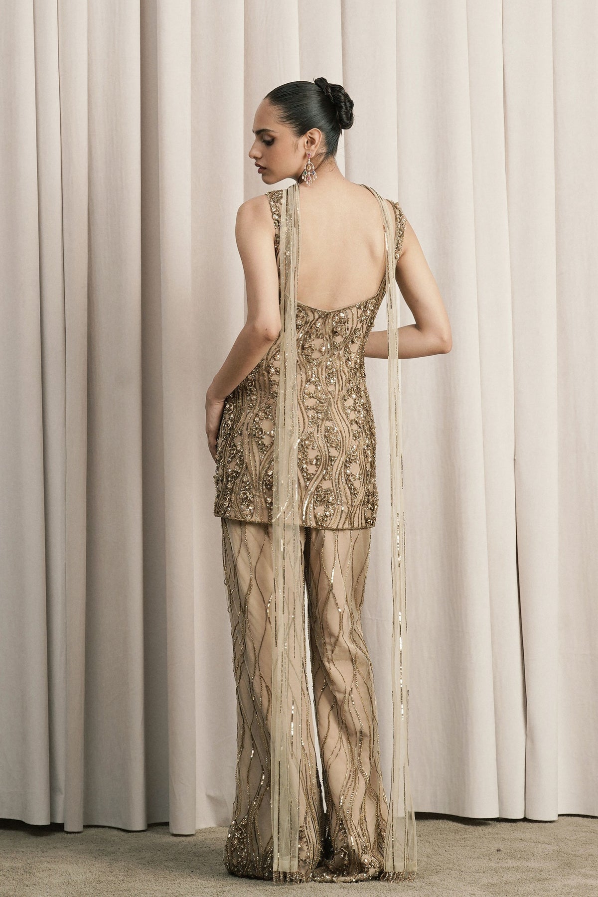 Beige Cutdana Embellished Sharara Set