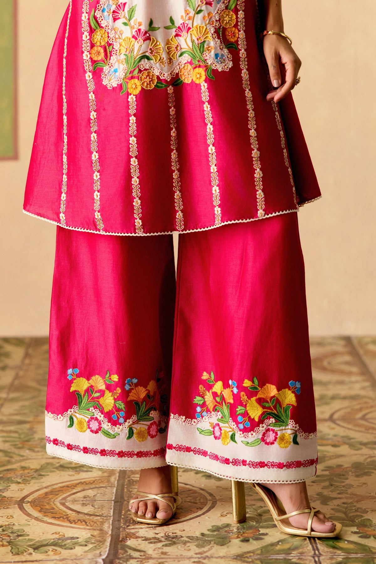 Fuchsia Short Kurta With Pants