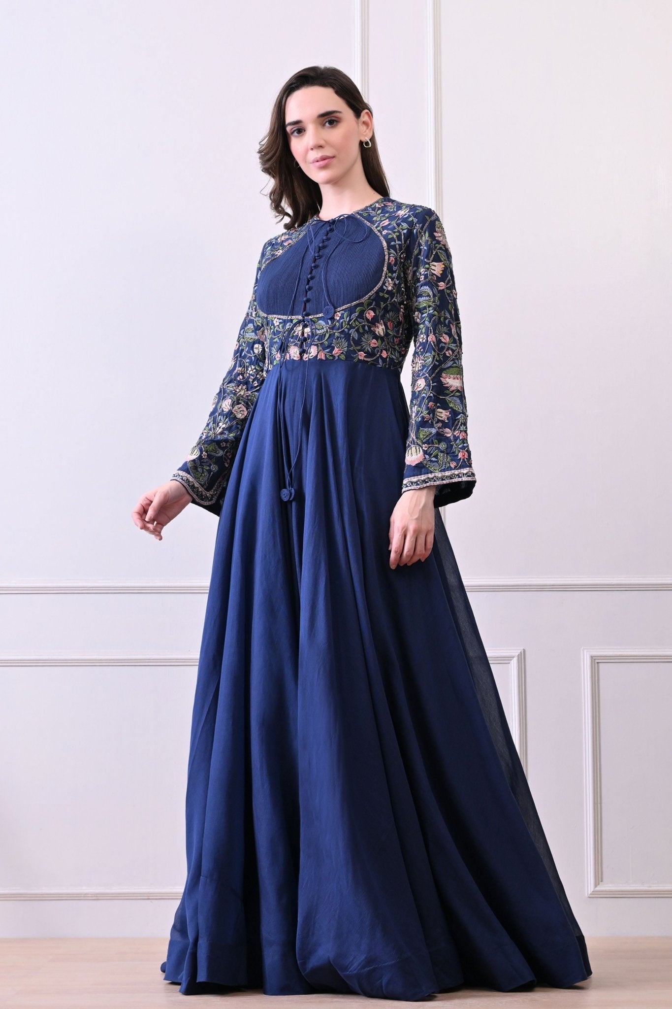 Blue Trumpet Sleeves Embroidered Anarkali - Samant Chauhan - Elahe