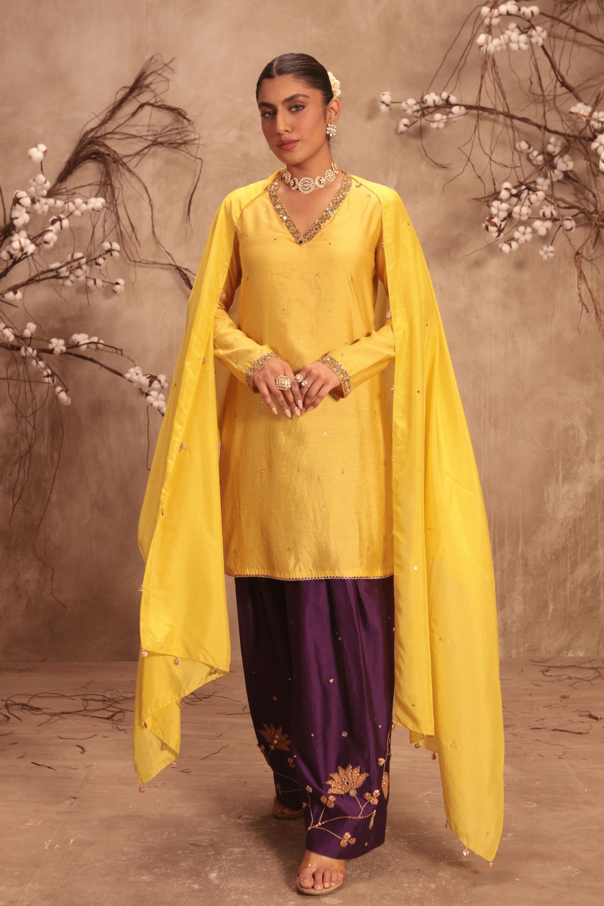 Yellow Jaal Kurta Set