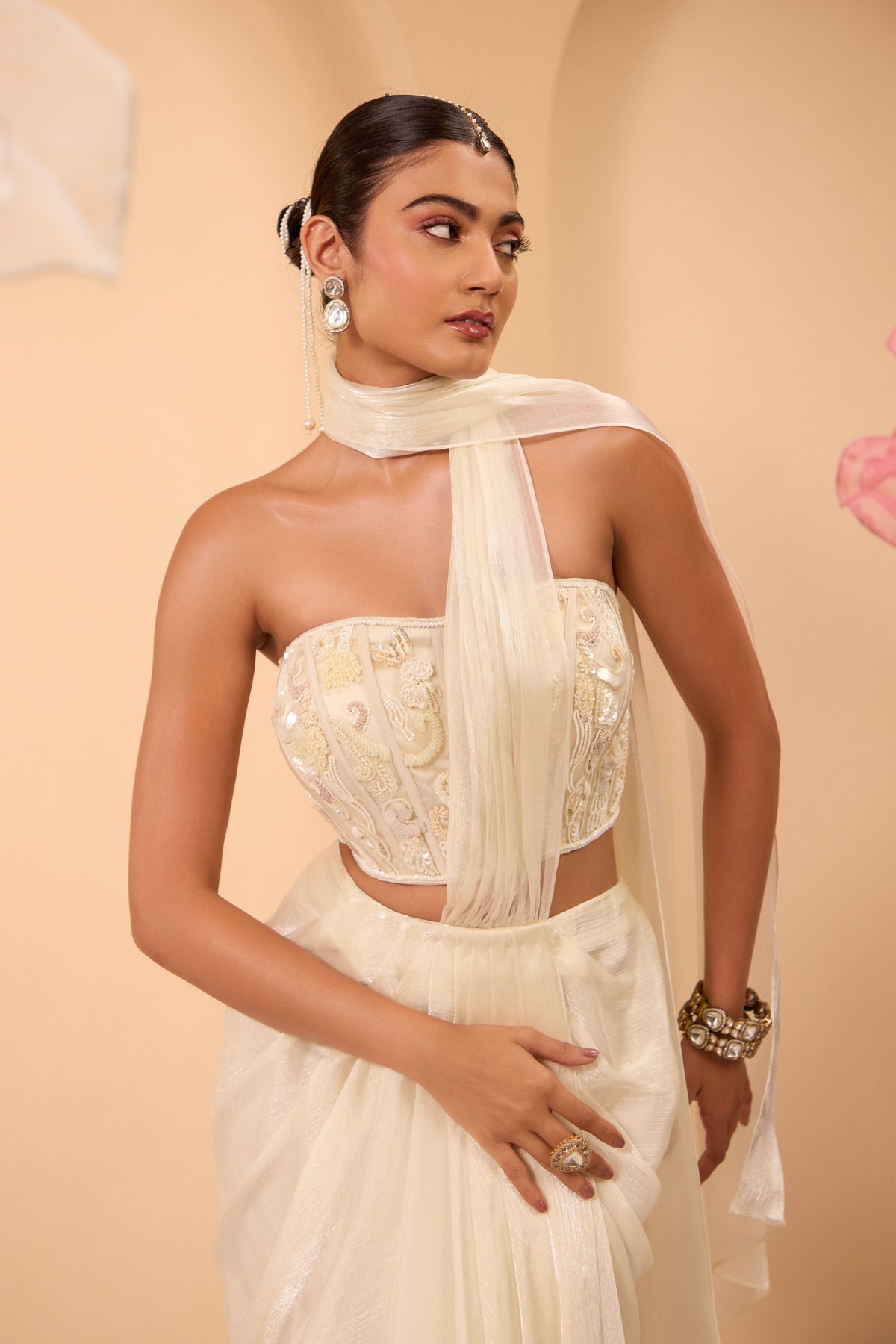 Hand Adored Corset With Drape Saree