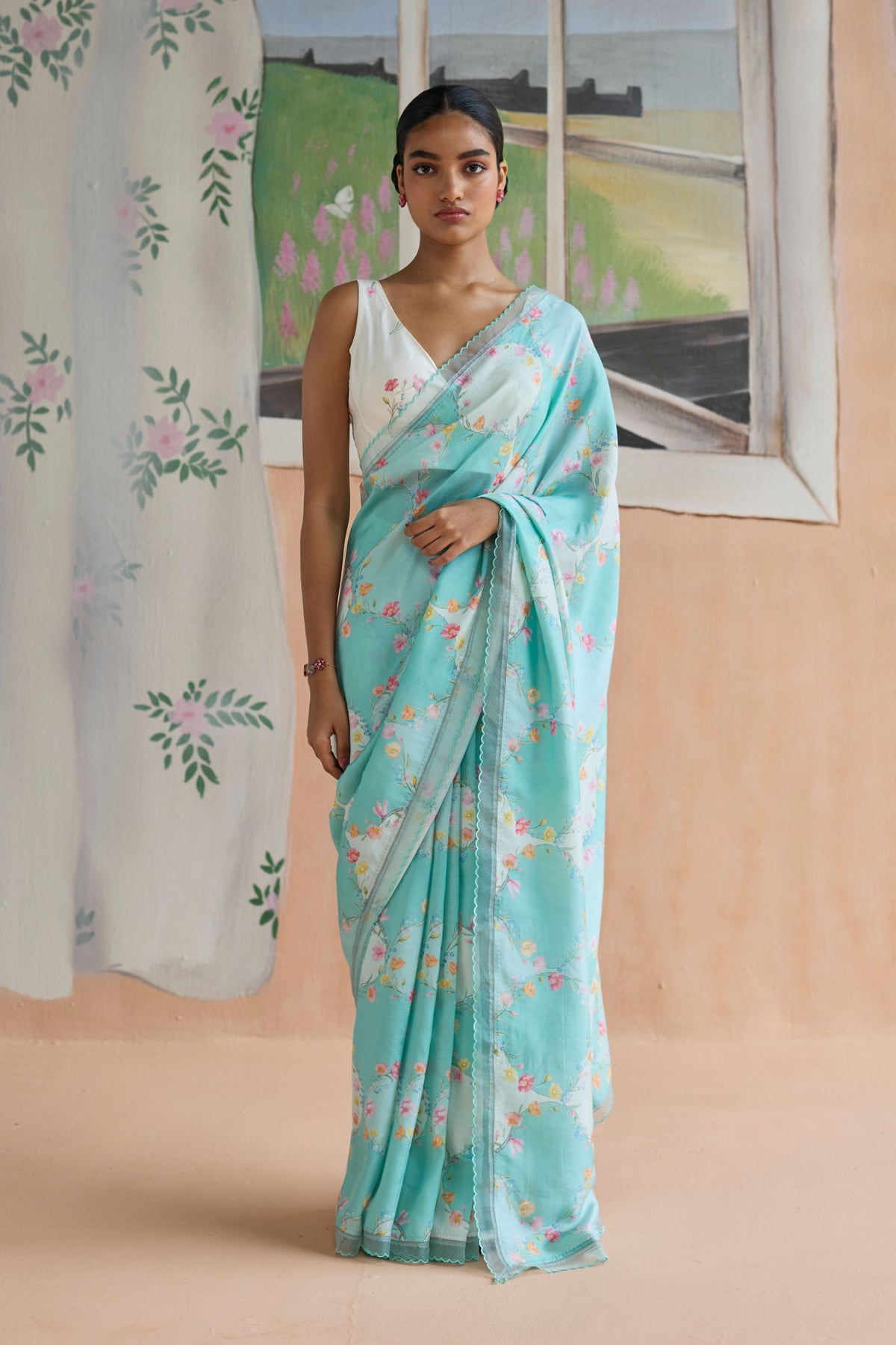 Drift and Dream Aqua Mulberry Silk Sari