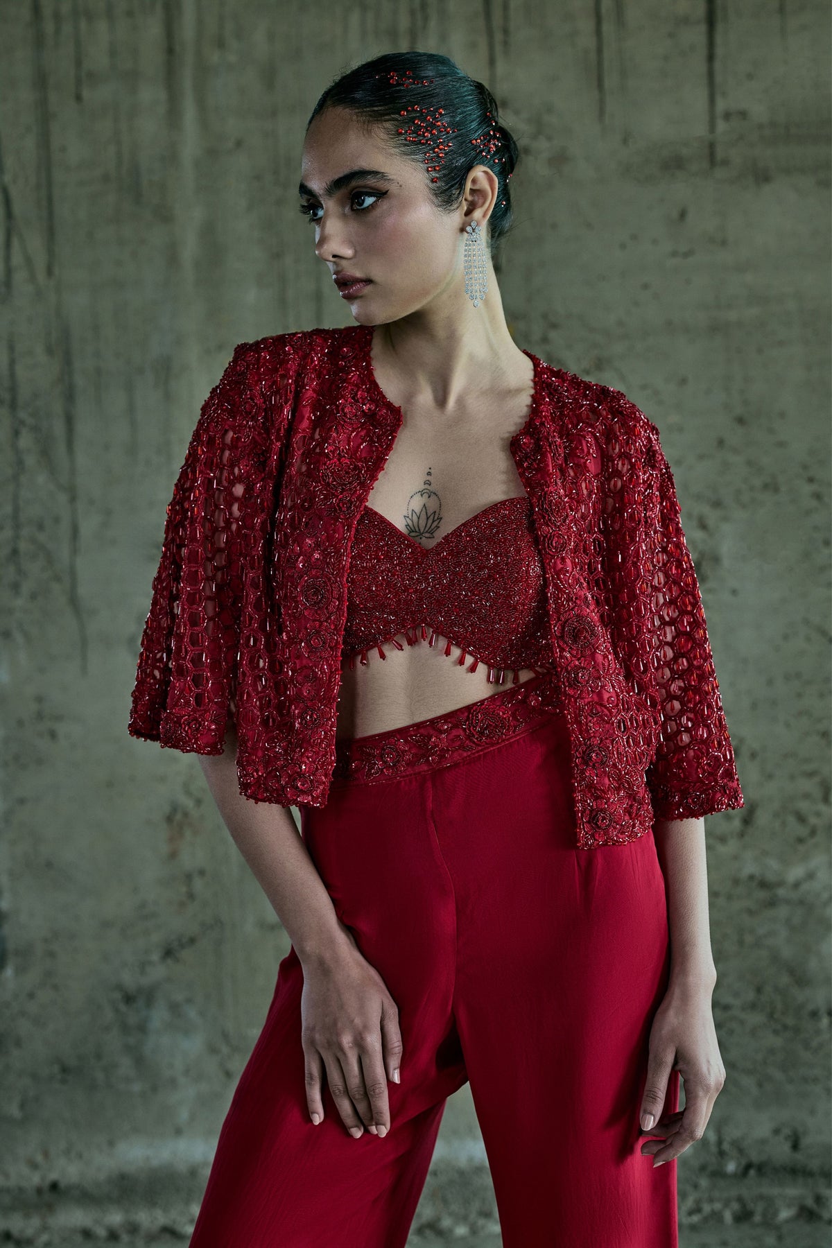 Red Cutwork Jacket Set