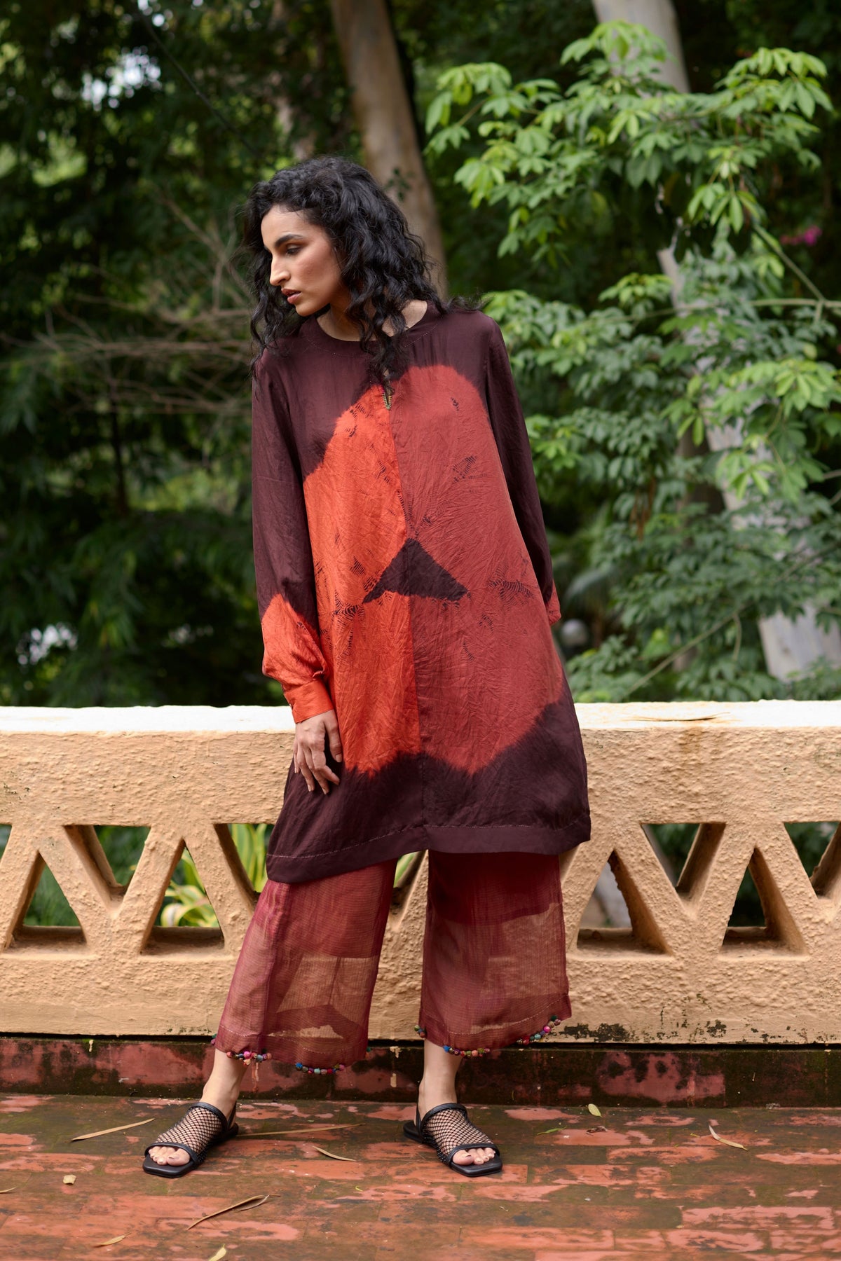 Brown Tie-dye Tunic Set