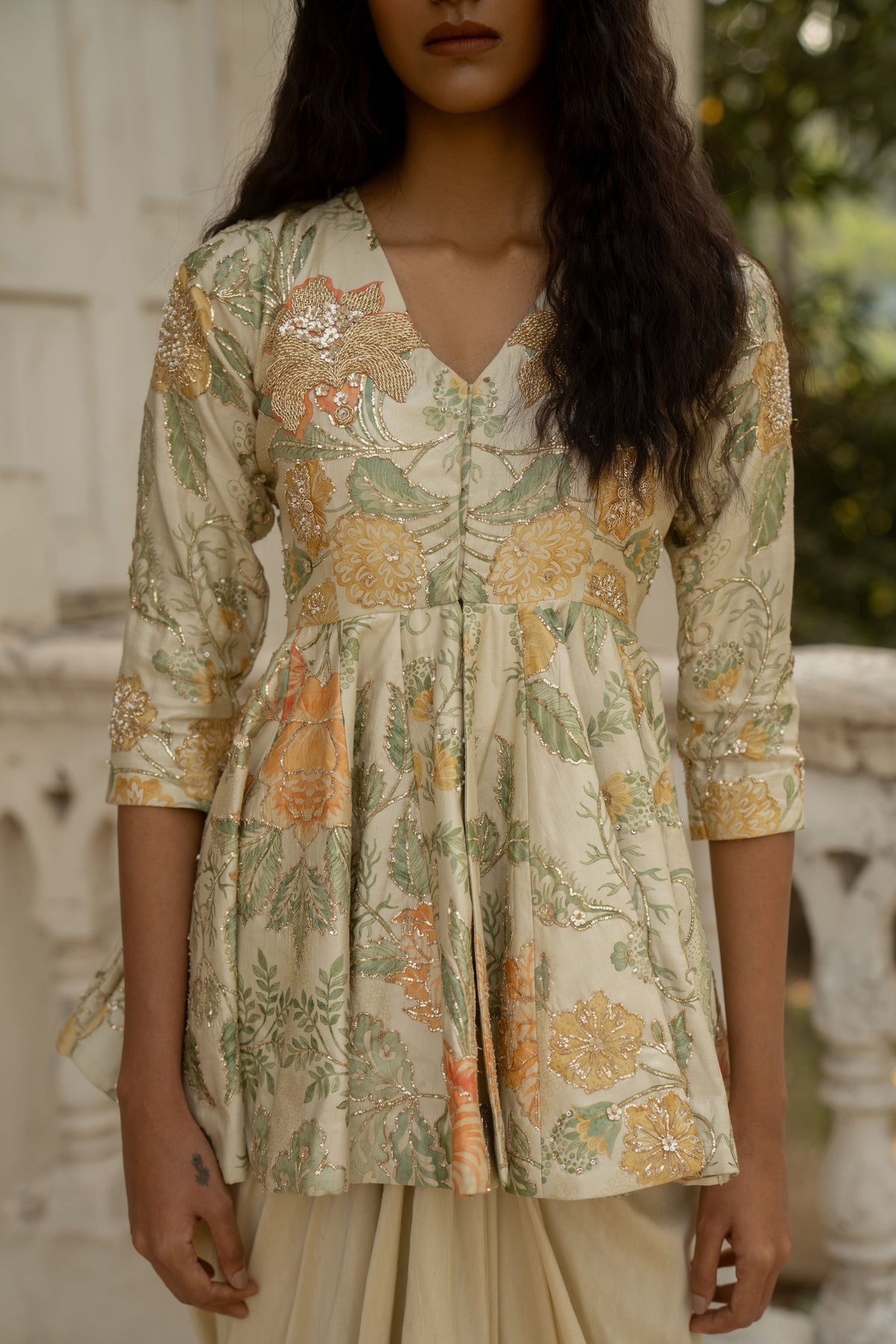 Ivory Embroidered Peplum Set