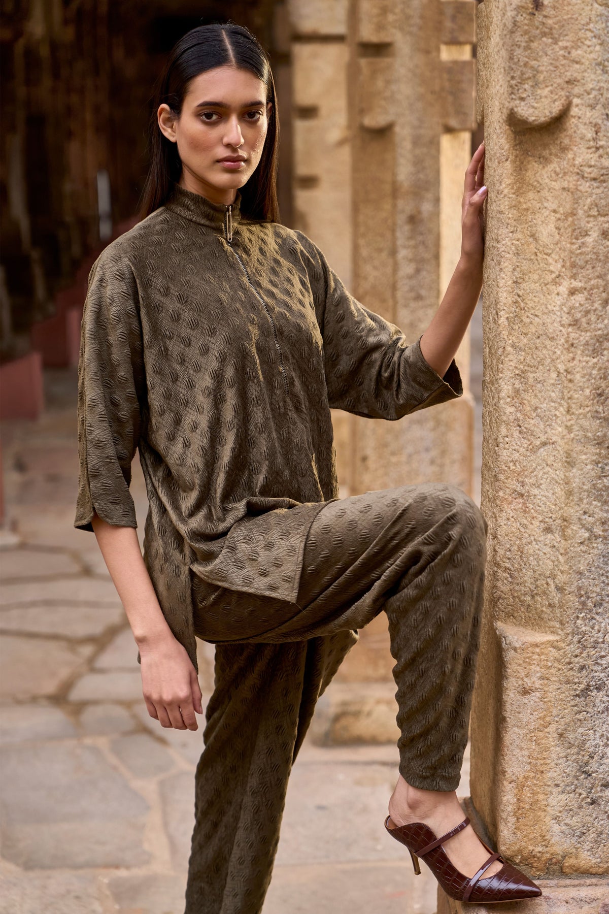 Brown Knit Sueded Co-ord Set