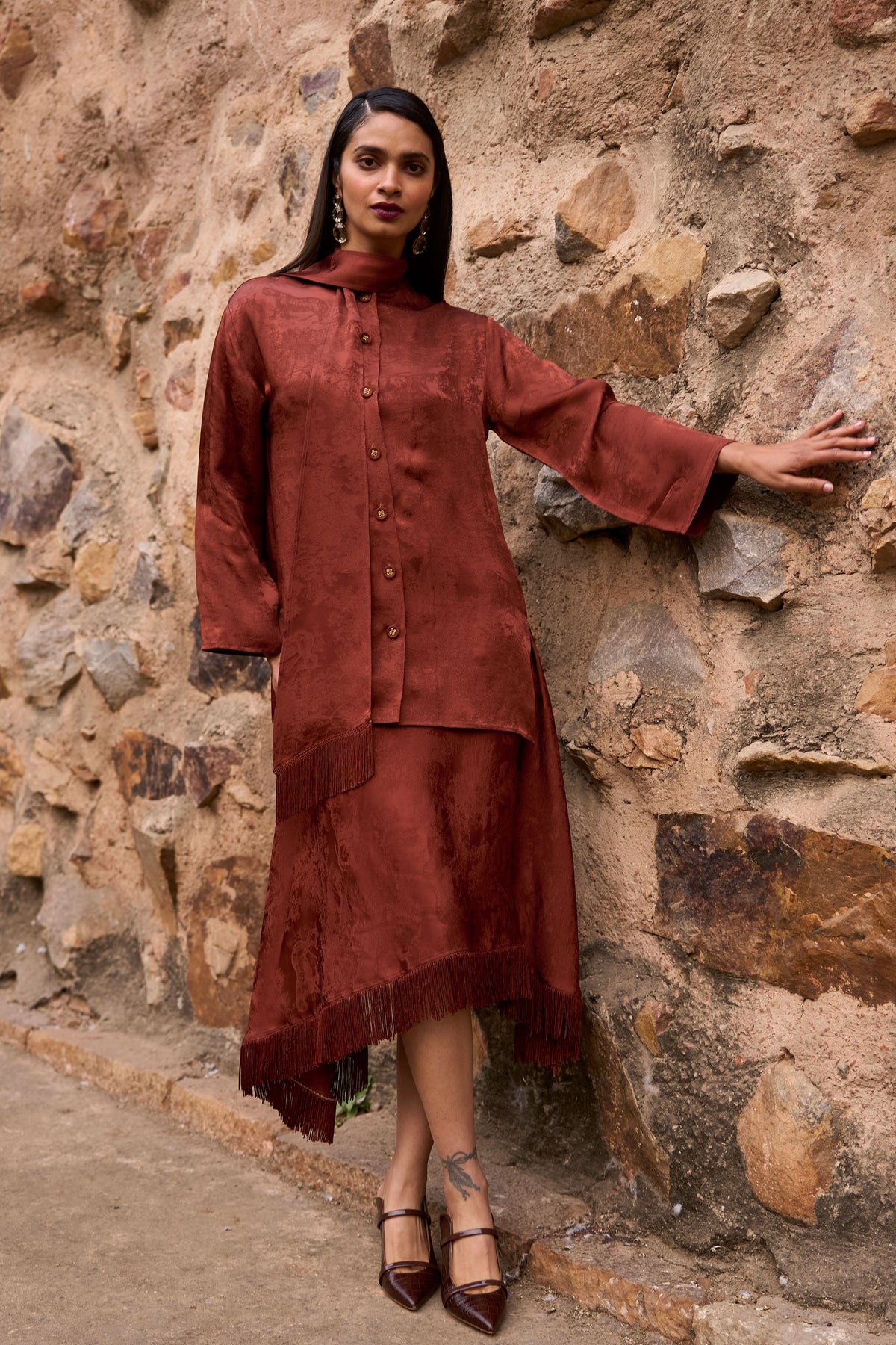 Umber Fringe Skirt Set