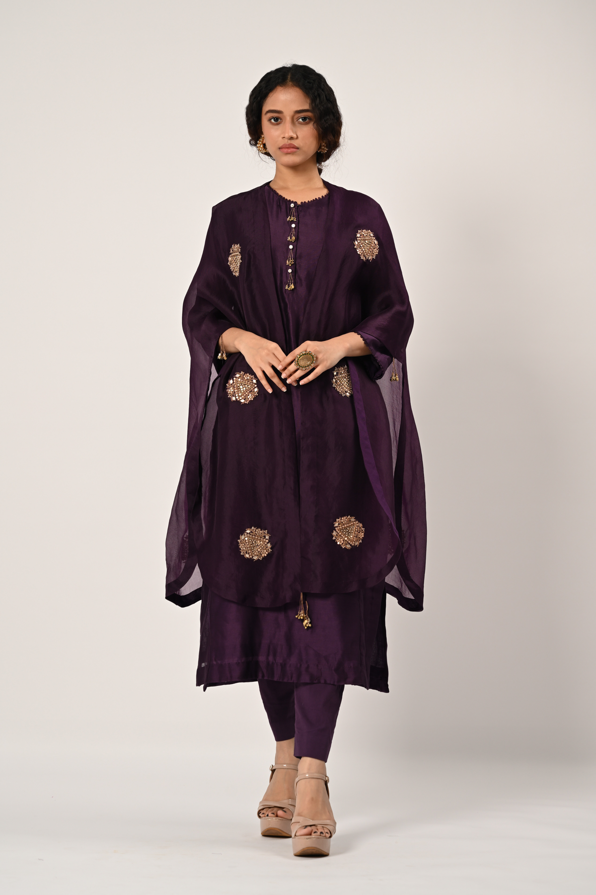 Dark Purple Kurta With Cape