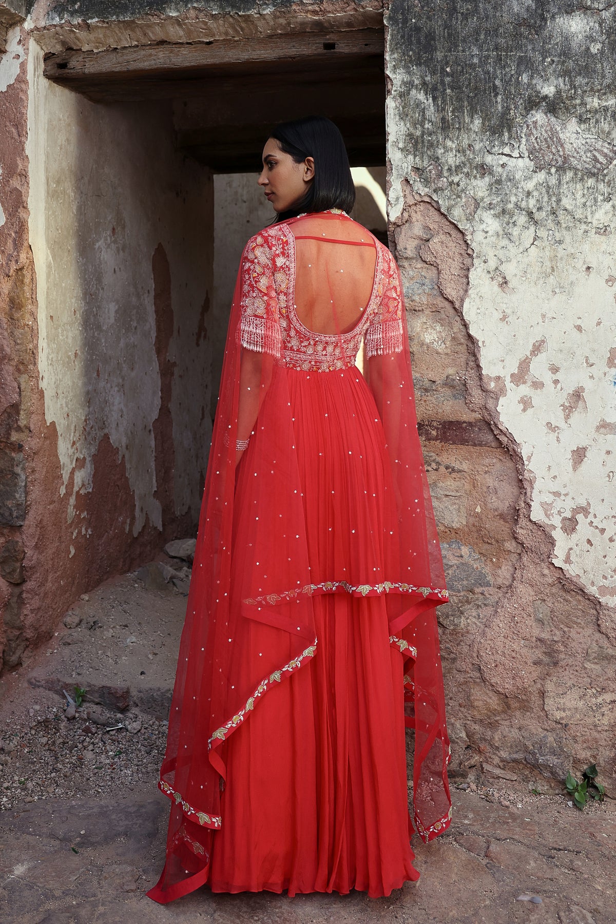 Ishika Anarkali in Coral Pink