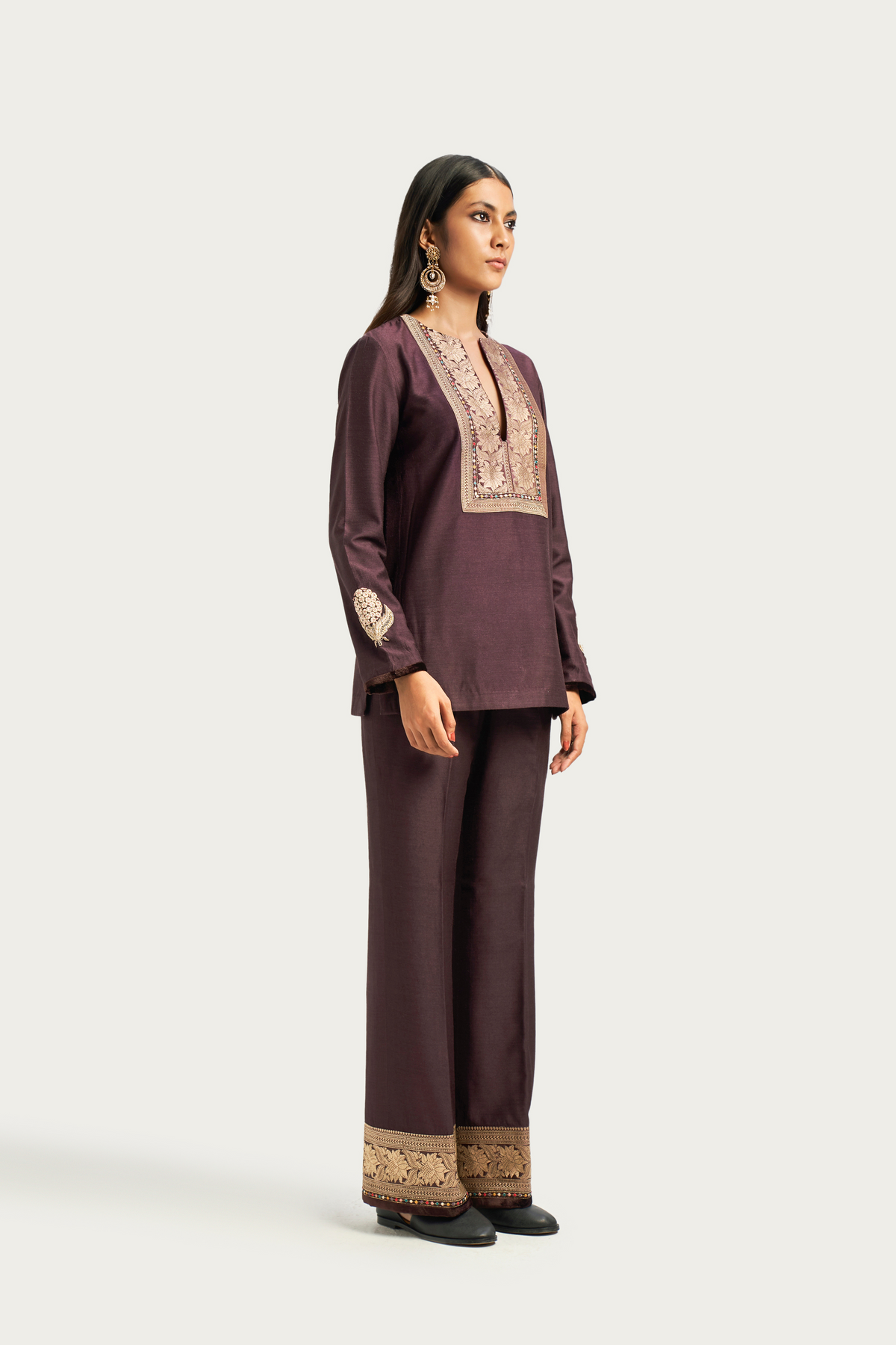Calicut slate charcoal short kurta pant set