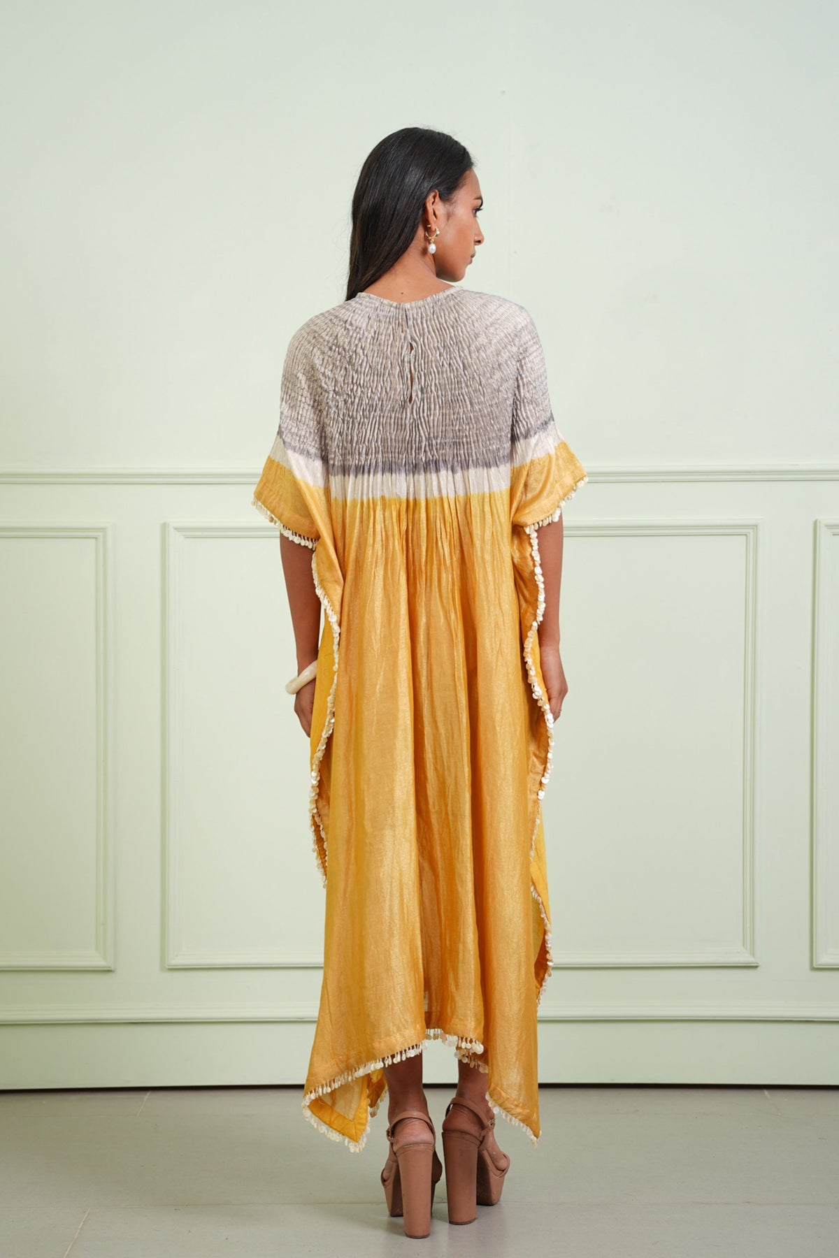 Yellow Shibori Tissue Kaftan