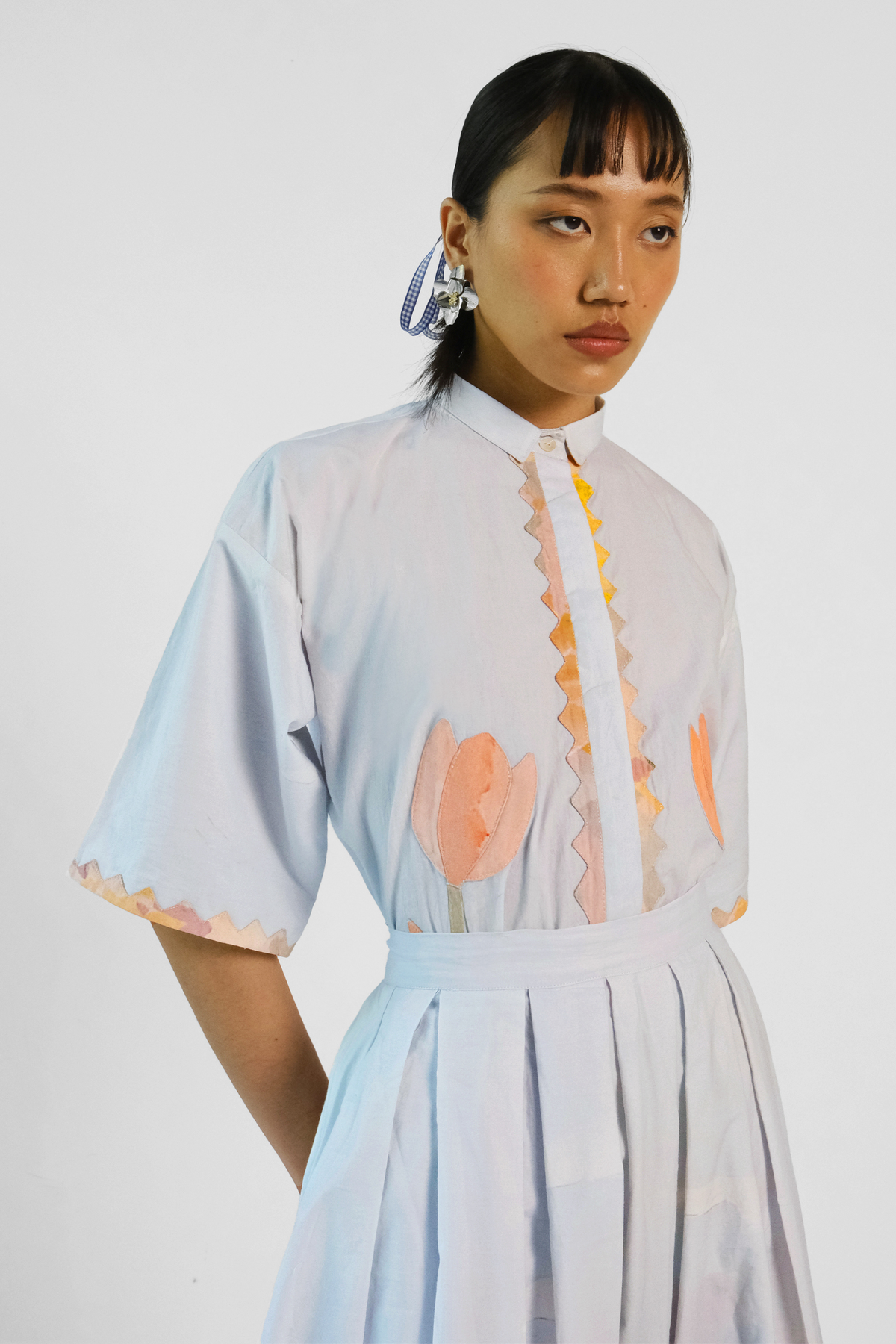 Abstract Print Applique Skirt Set