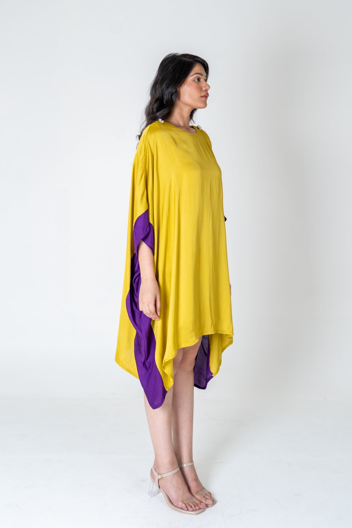 Yellow-purple Short Kaftan Dress