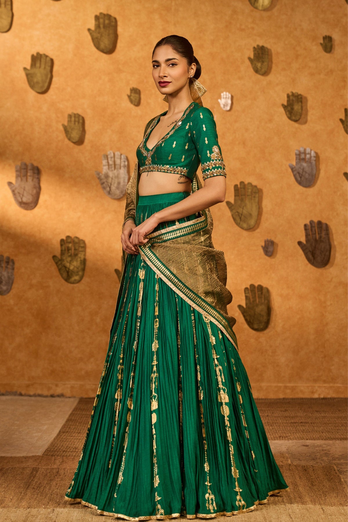 Green Totem Line Lehenga Set