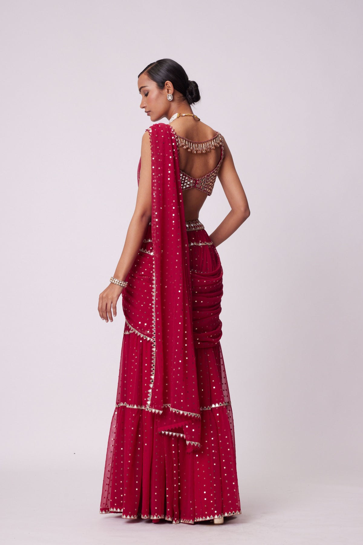 Crimson Red Multitier Saree Set