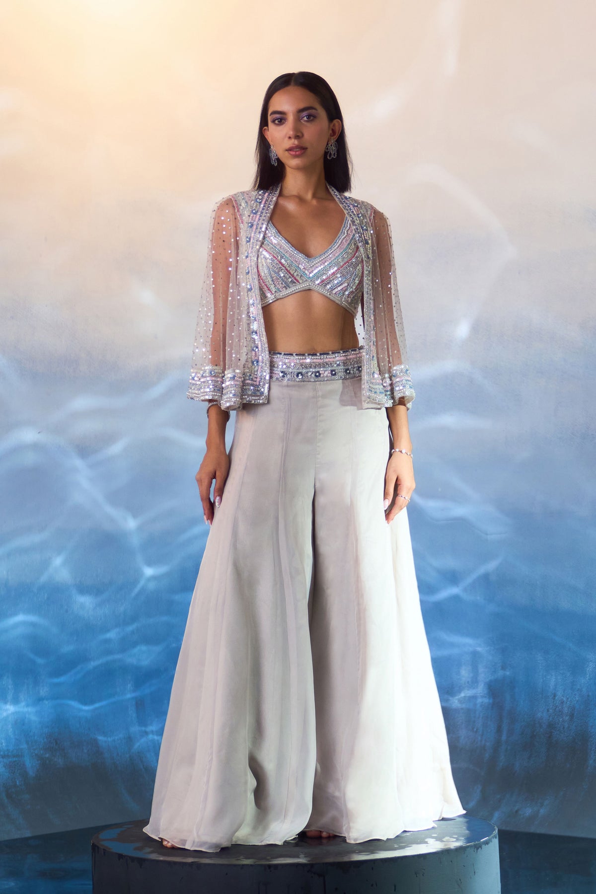 Grey Organza Cape Set