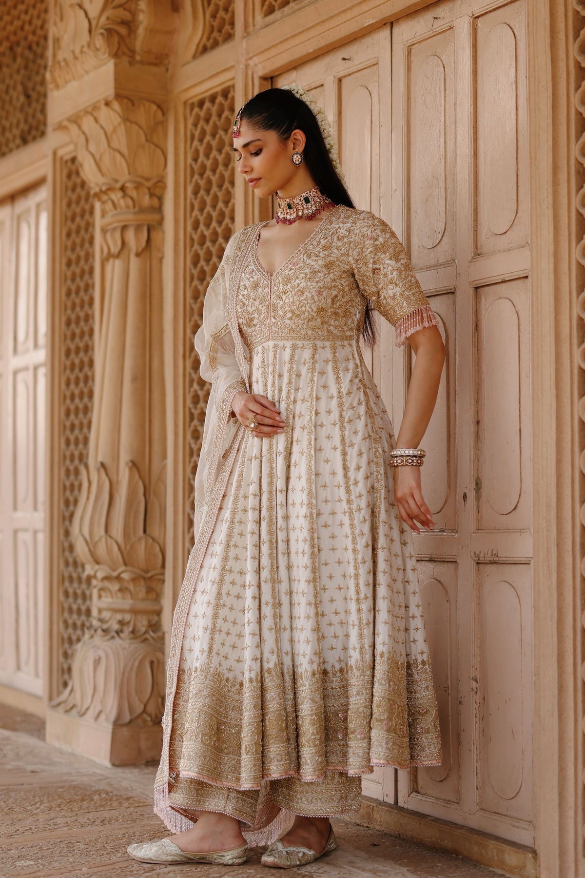 Nafees Ivory Anarkali Set