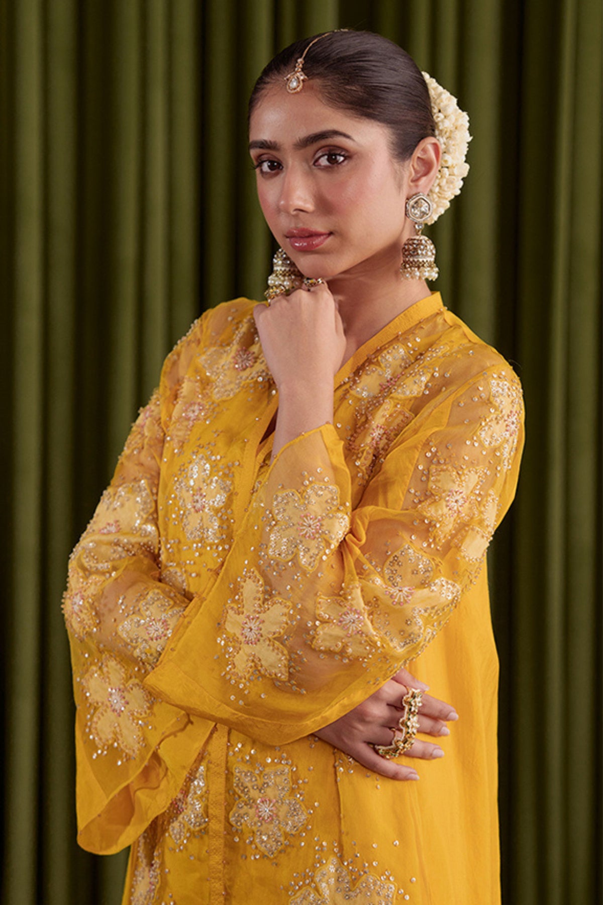 Golden Yellow Floral Kurta Set