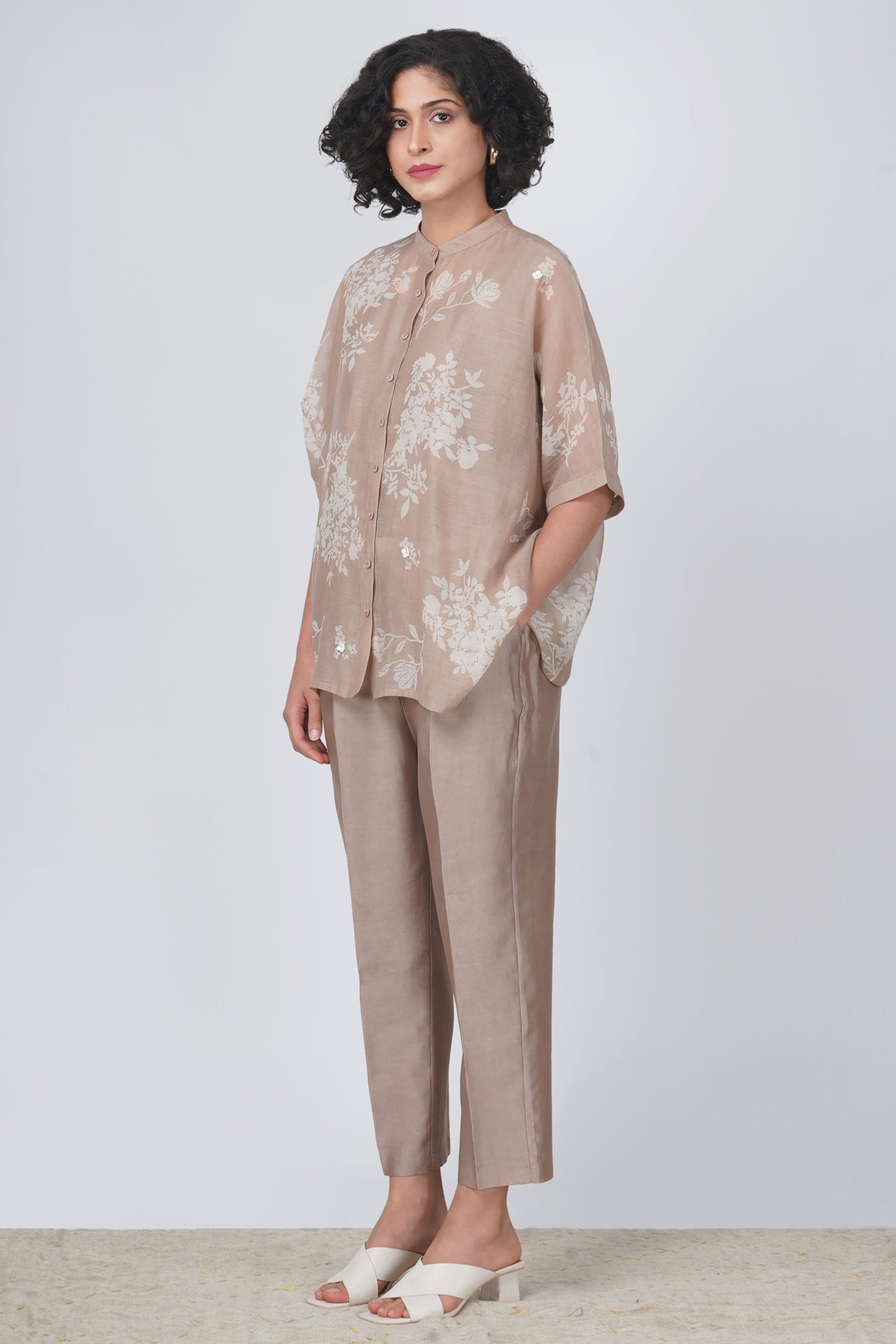 Beige Yuri Print Co-Ord Set