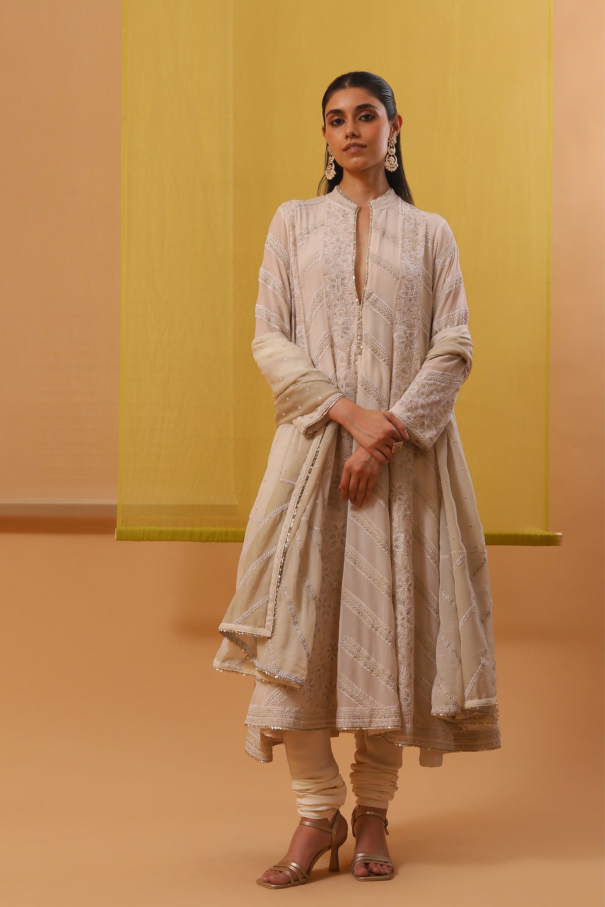 Offwhite Raha Long Anarkali Set