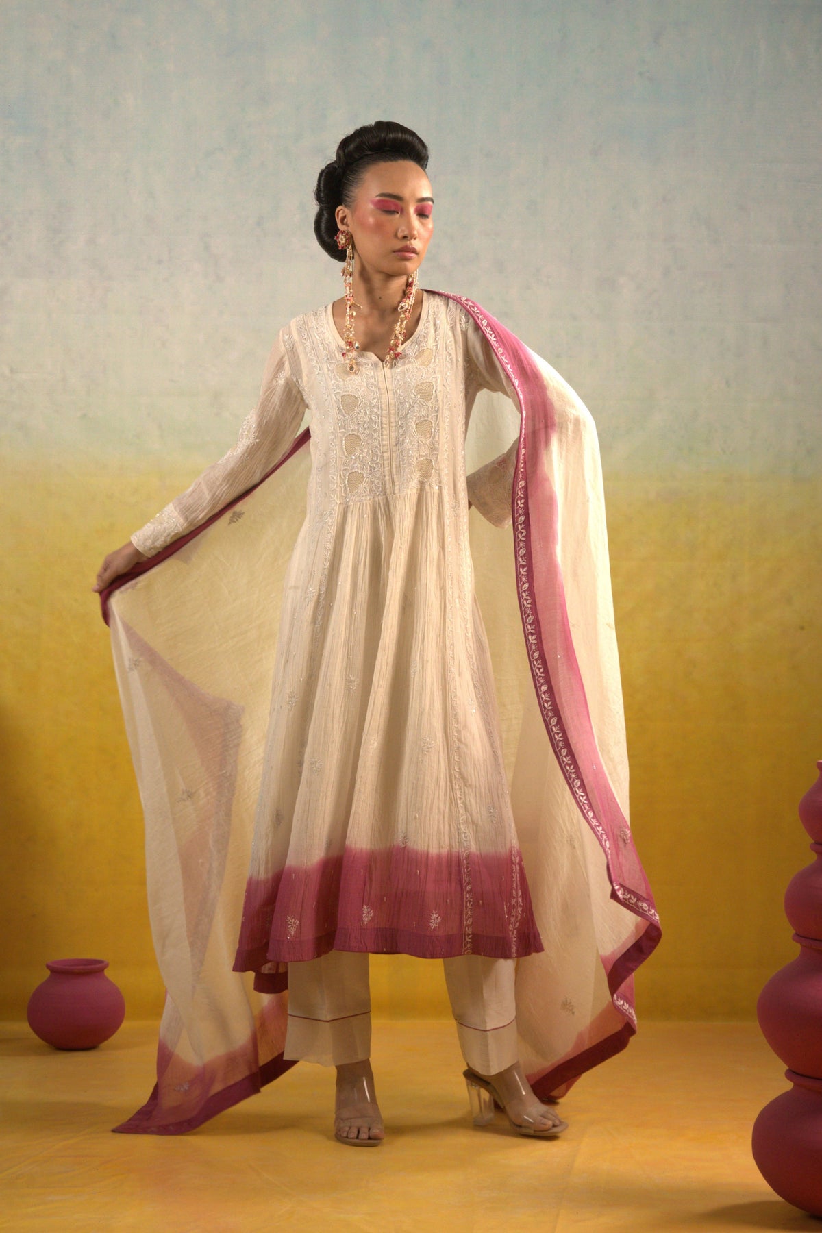 White Jaali embroidered Anarkali Set
