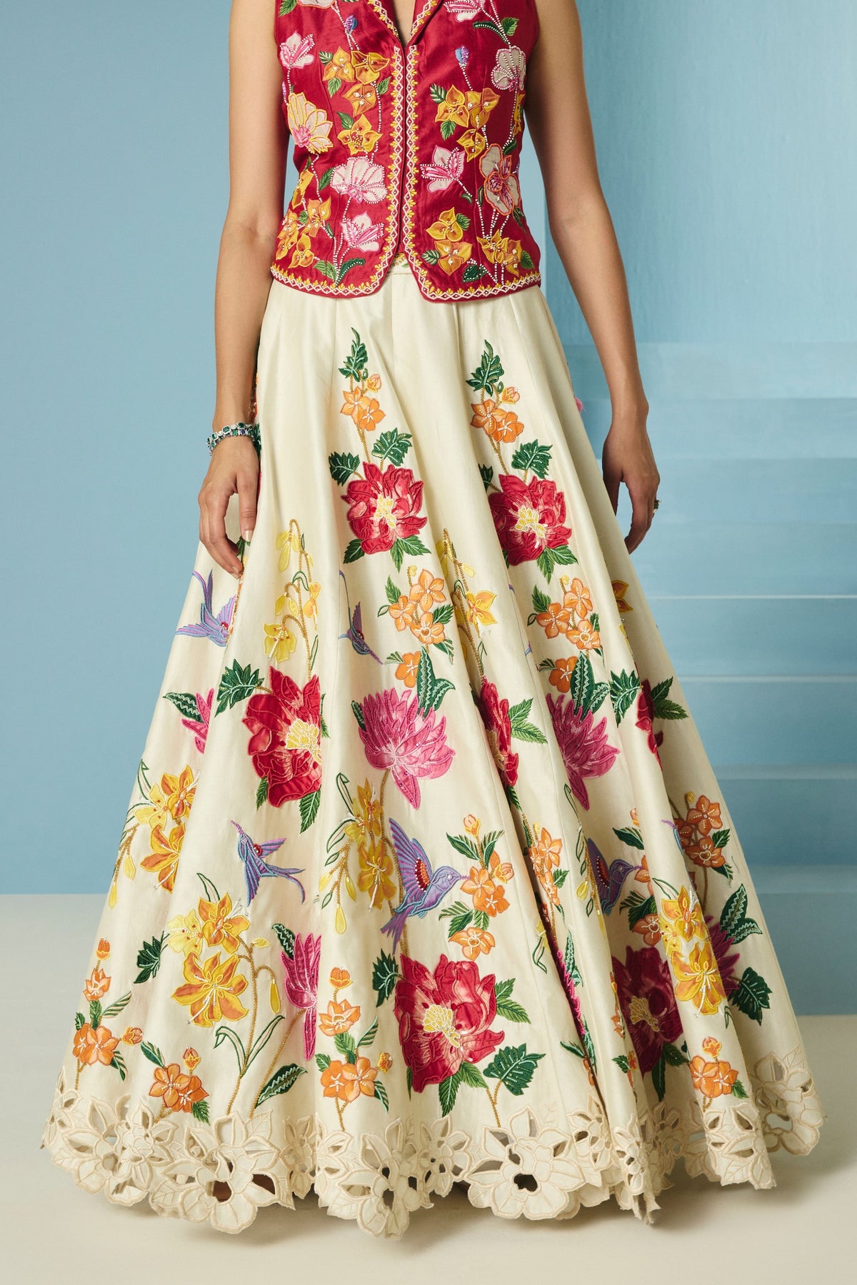 Red Floral Applique Waistcoat