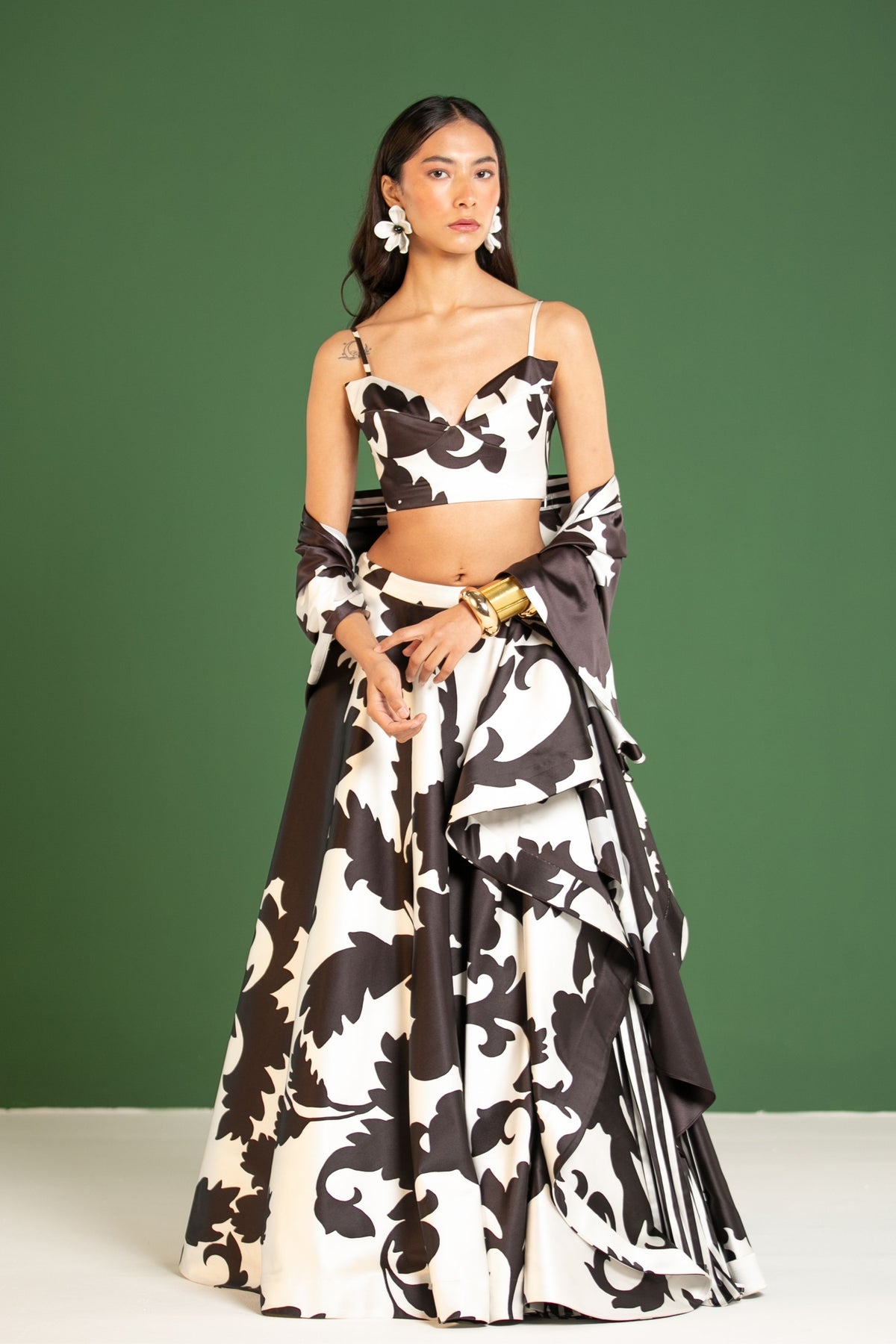 Black Draped Lehenga Set