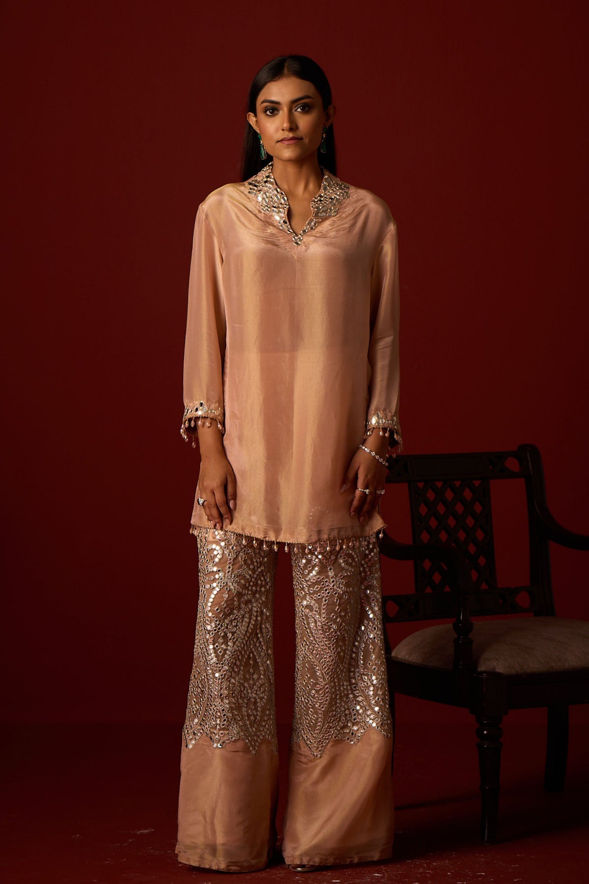 Mirror Work High Neck Tunic Set