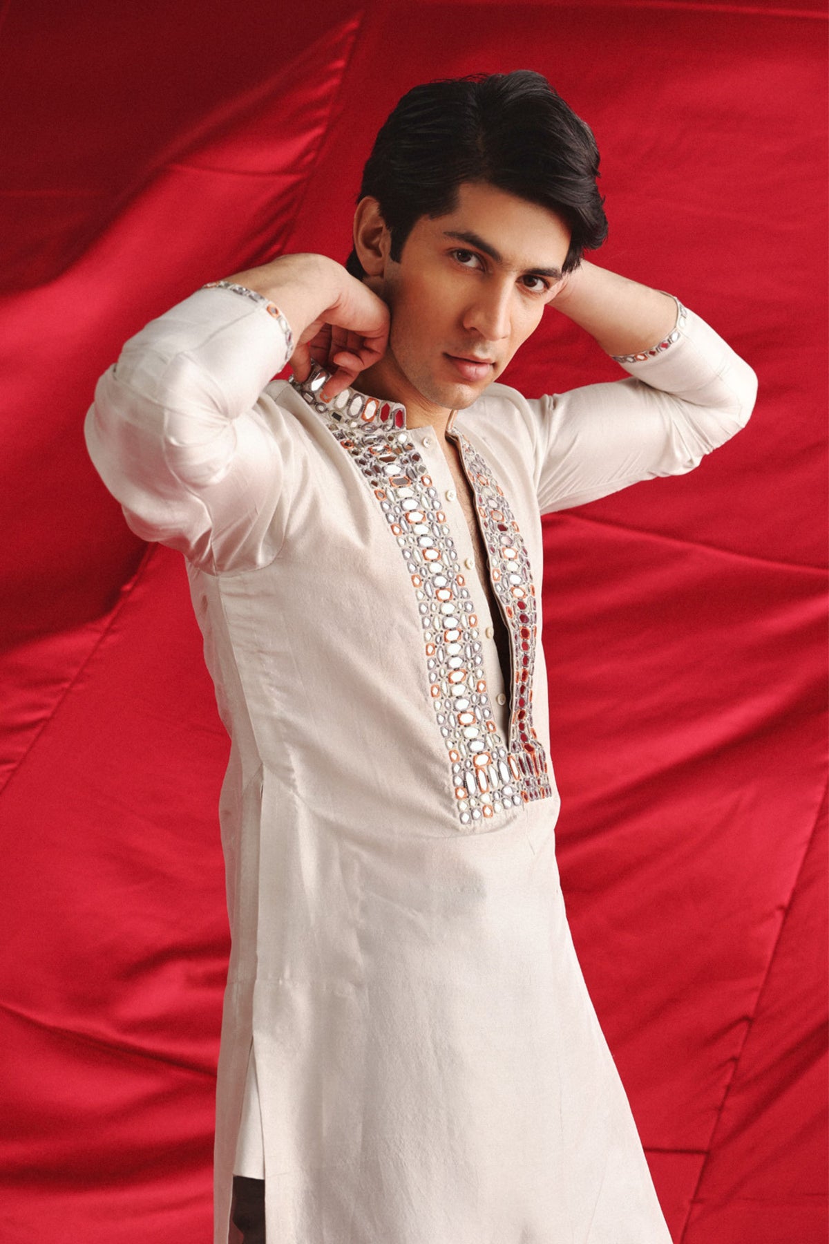 Silver Kurta Set With Mirrorwork