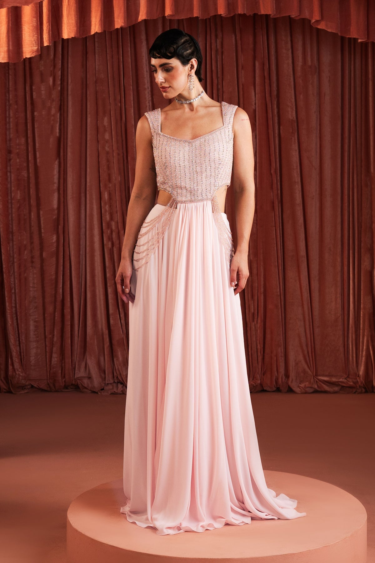 Baby Pink Beaded Skirt Set