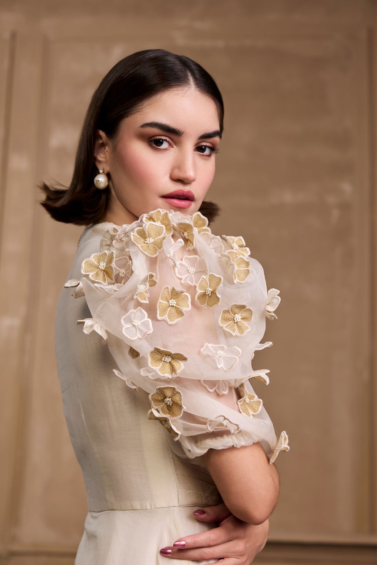 Ivory &amp; Gold Embroidered Dress