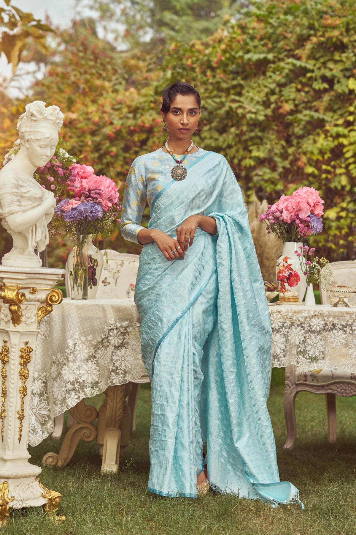Powder Blue Handloom Sari