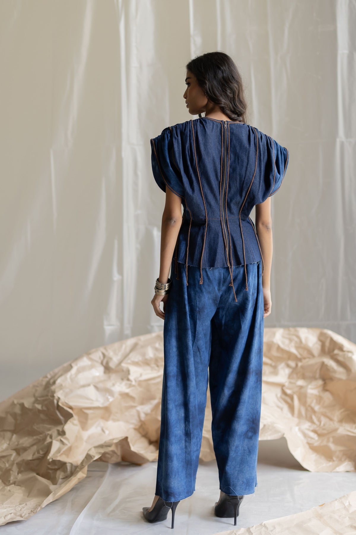 Dark Blue Extended Shoulder Top