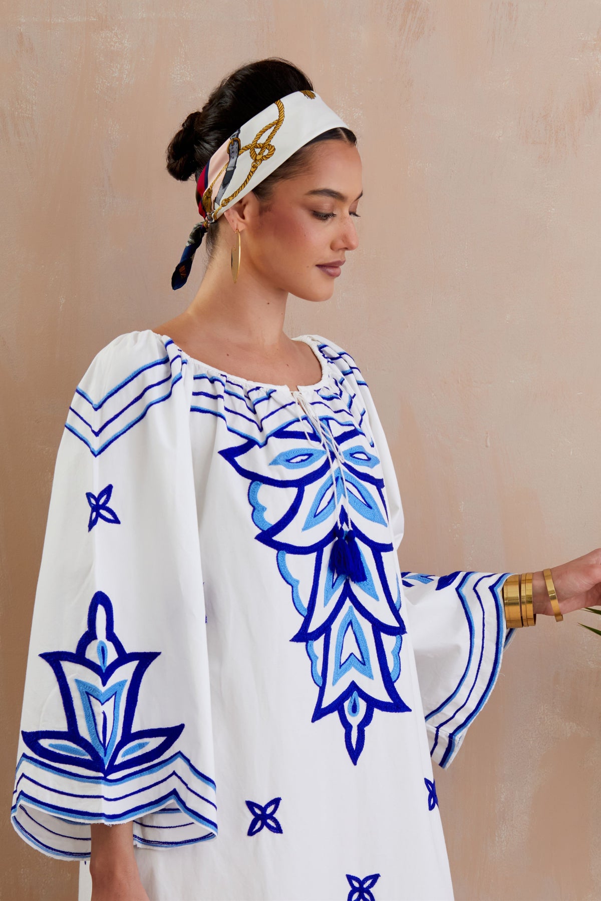 Ivory and Blue Embroidered Dress